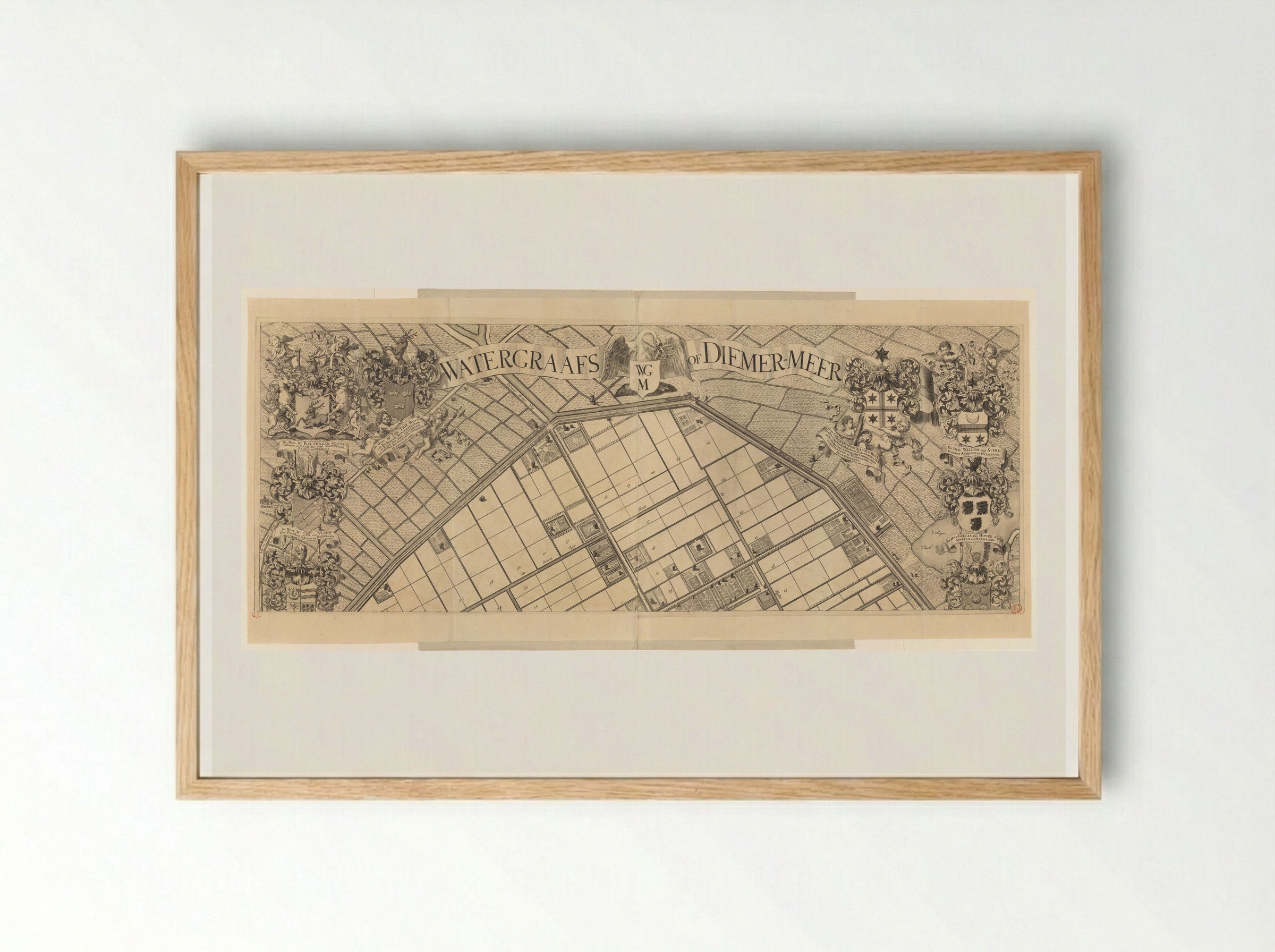 Kaart van de Watergraafsmeer (bovenste deel) - Pieter van den Berge - Framed Print Wood