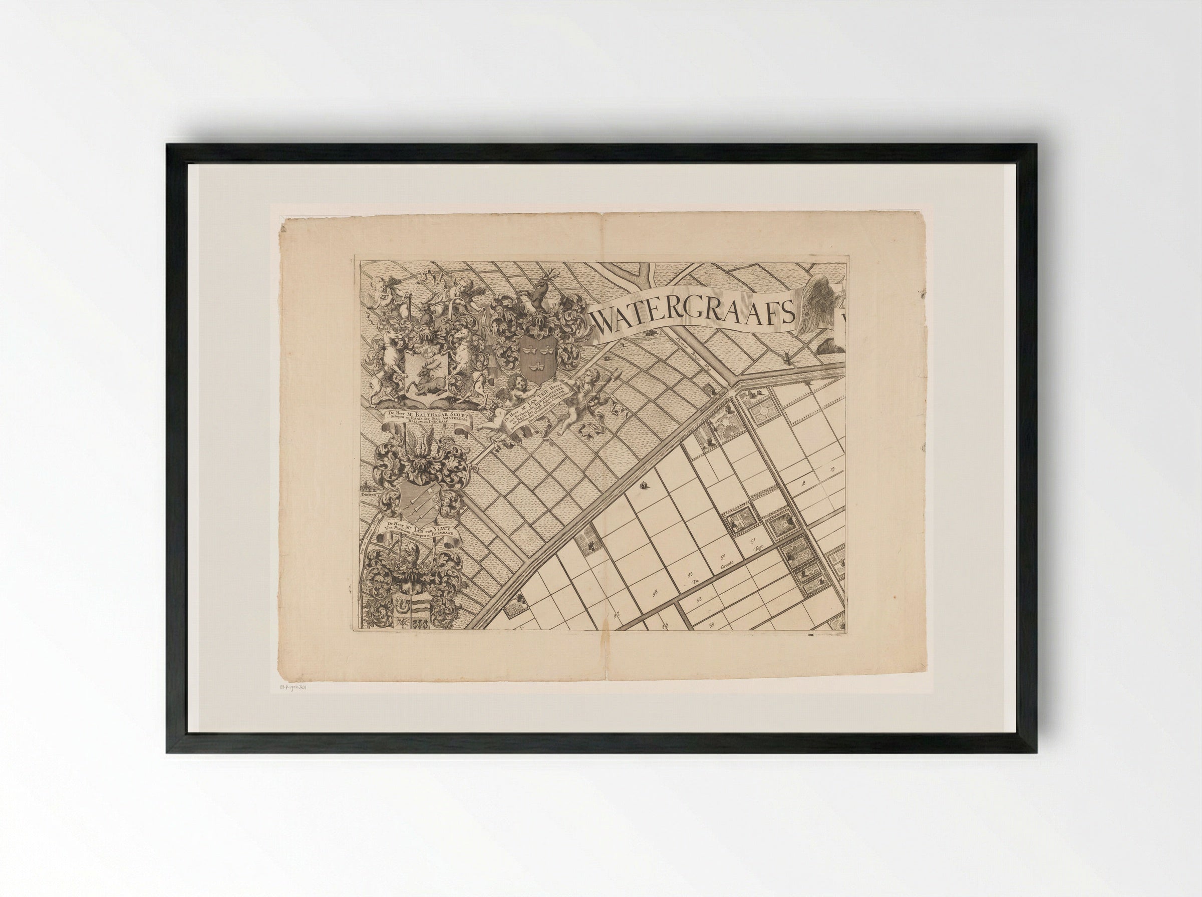 Kaart van de Watergraafsmeer (deel linksboven) - Pieter van den Berge - Framed Print Black