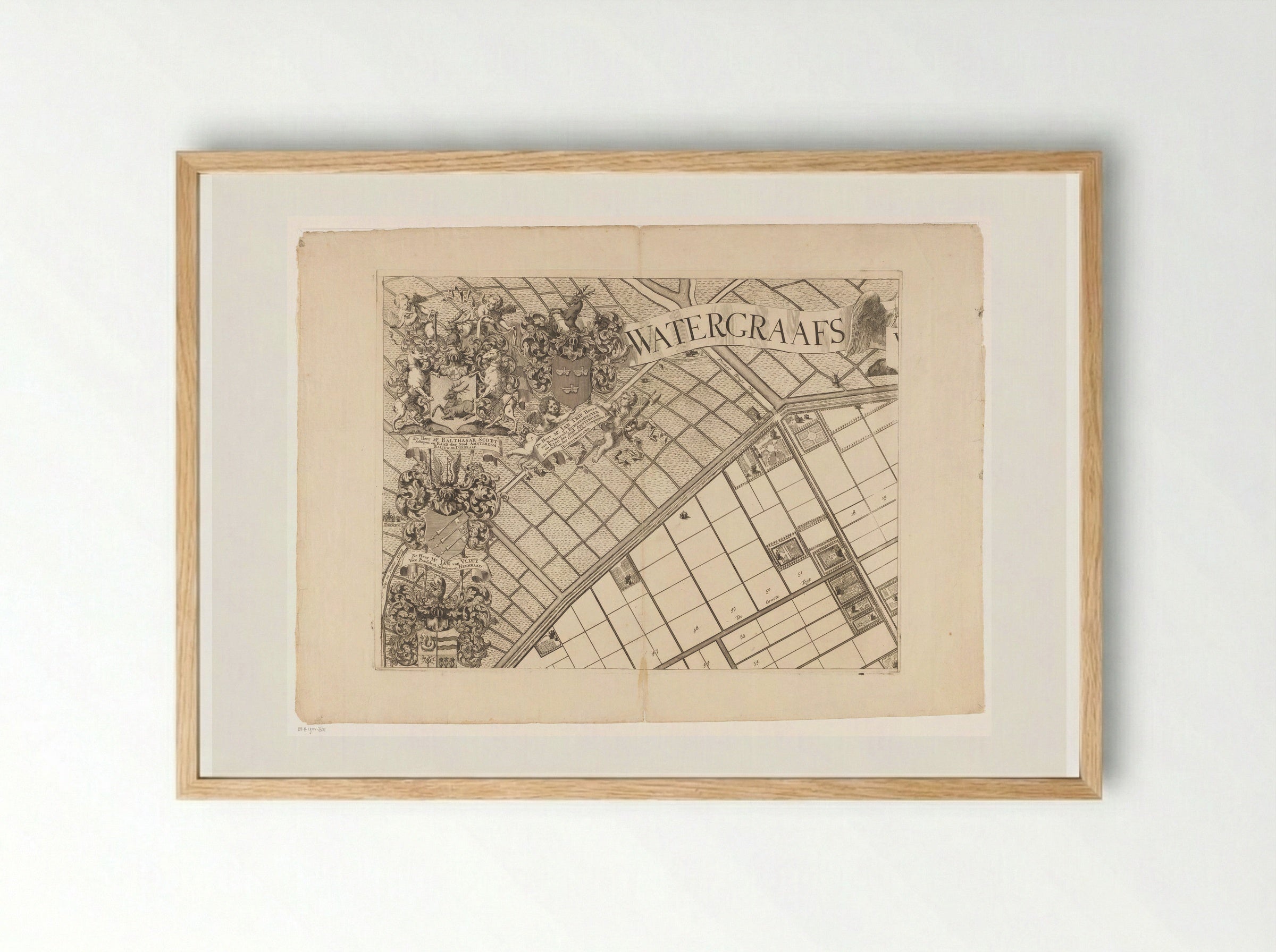 Kaart van de Watergraafsmeer (deel linksboven) - Pieter van den Berge - Framed Print Wood