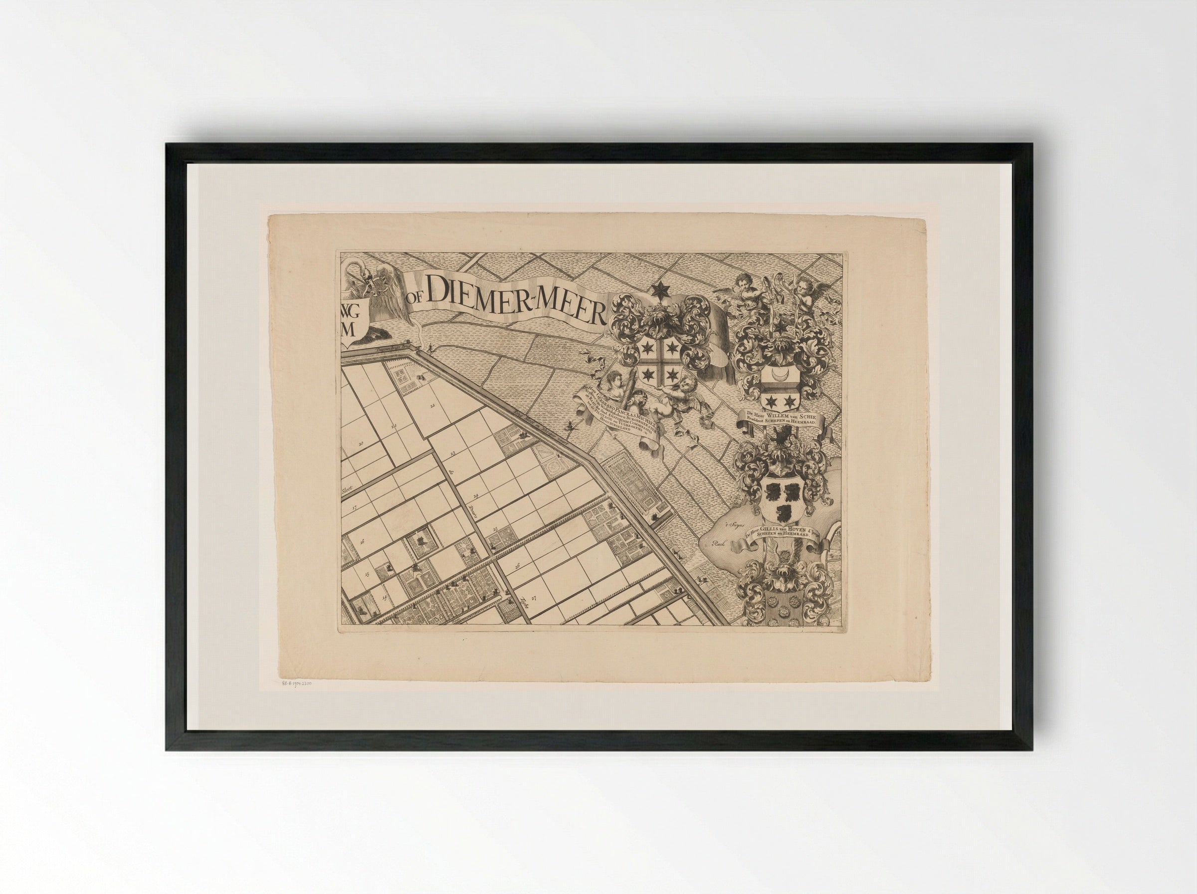 Kaart van de Watergraafsmeer (deel rechtsboven) - Pieter van den Berge - Framed Print Black