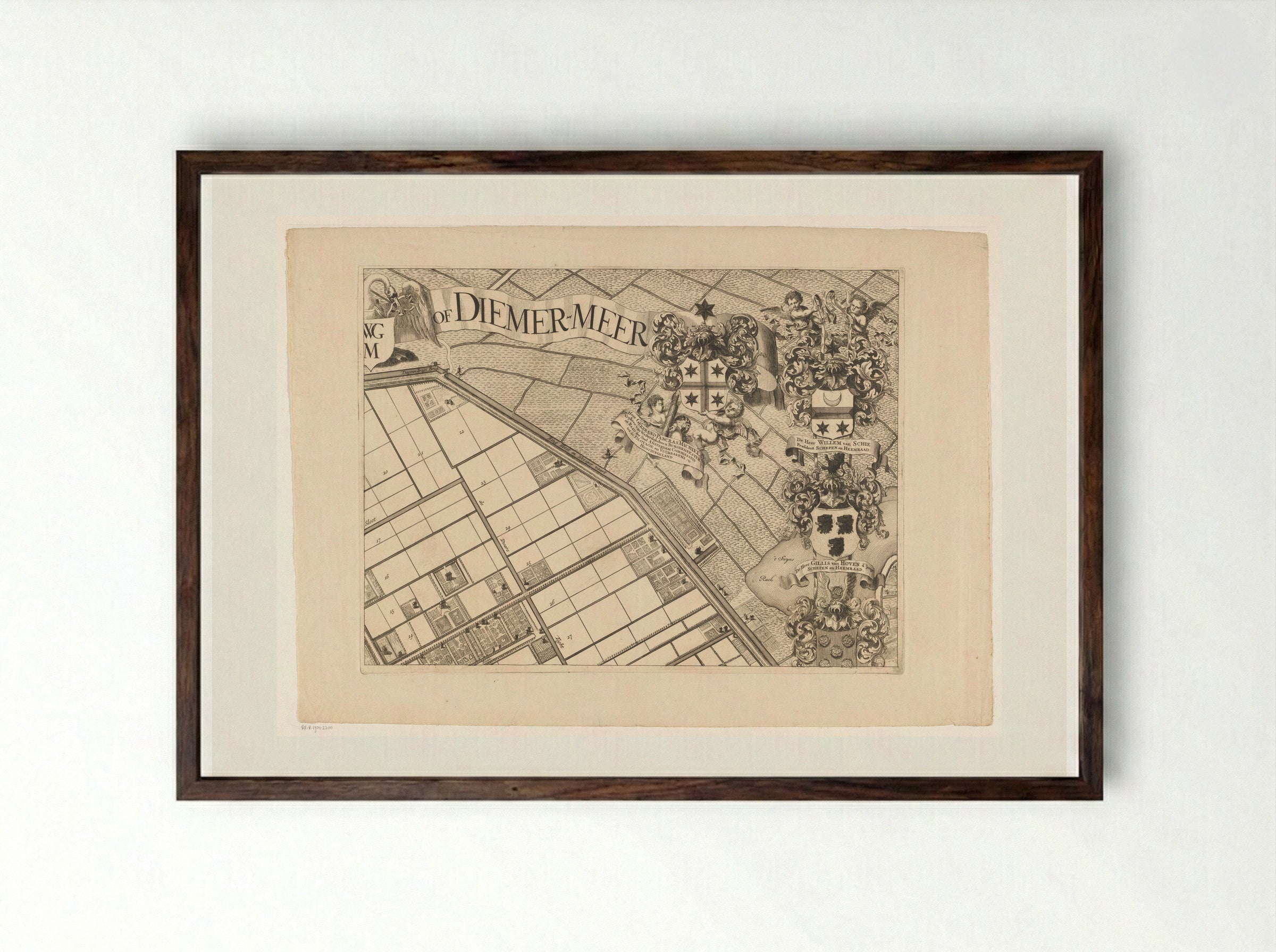 Kaart van de Watergraafsmeer (deel rechtsboven) - Pieter van den Berge - Framed Print Dark Wood