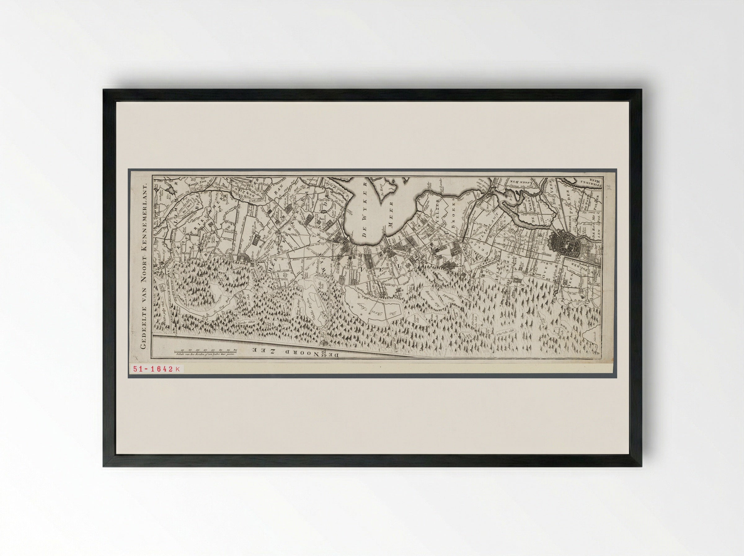 Kaart van een deel van Noord-Kennemerland - Hendrik de Leth - Framed Print Black