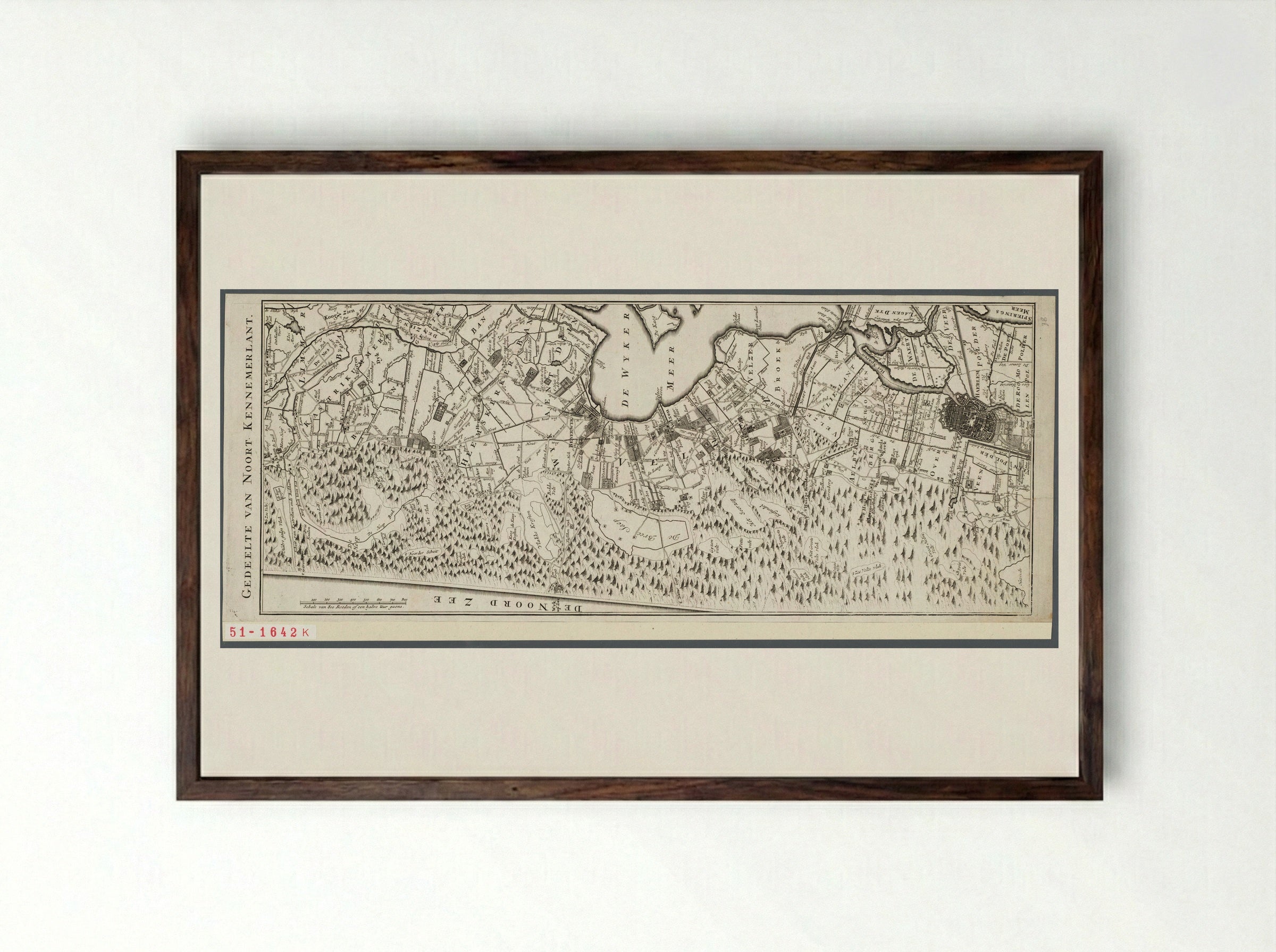 Kaart van een deel van Noord-Kennemerland - Hendrik de Leth - Framed Print Dark Wood