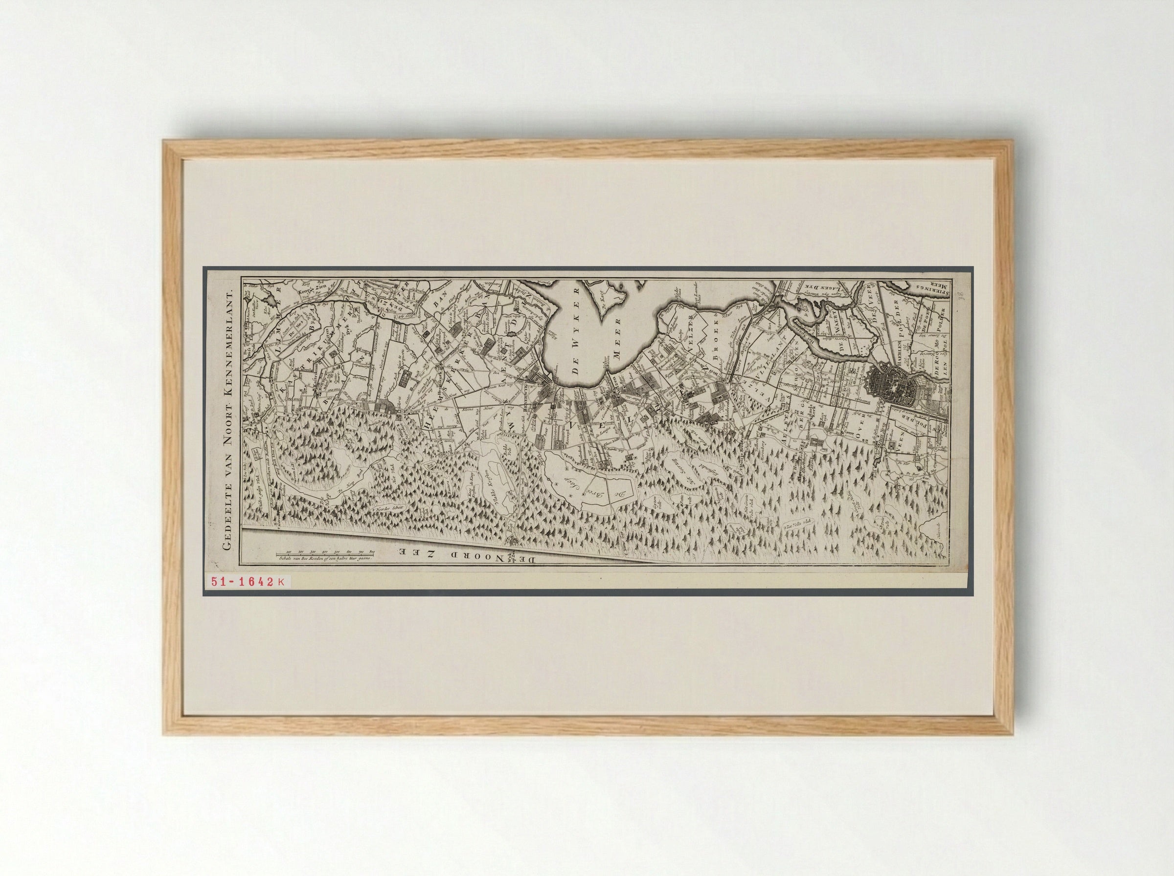 Kaart van een deel van Noord-Kennemerland - Hendrik de Leth - Framed Print Wood