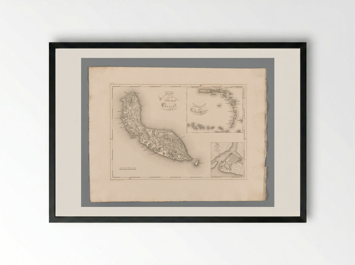 Kaart van het Eiland Curaçao - Gebroeders van Cleef - Framed Print Black
