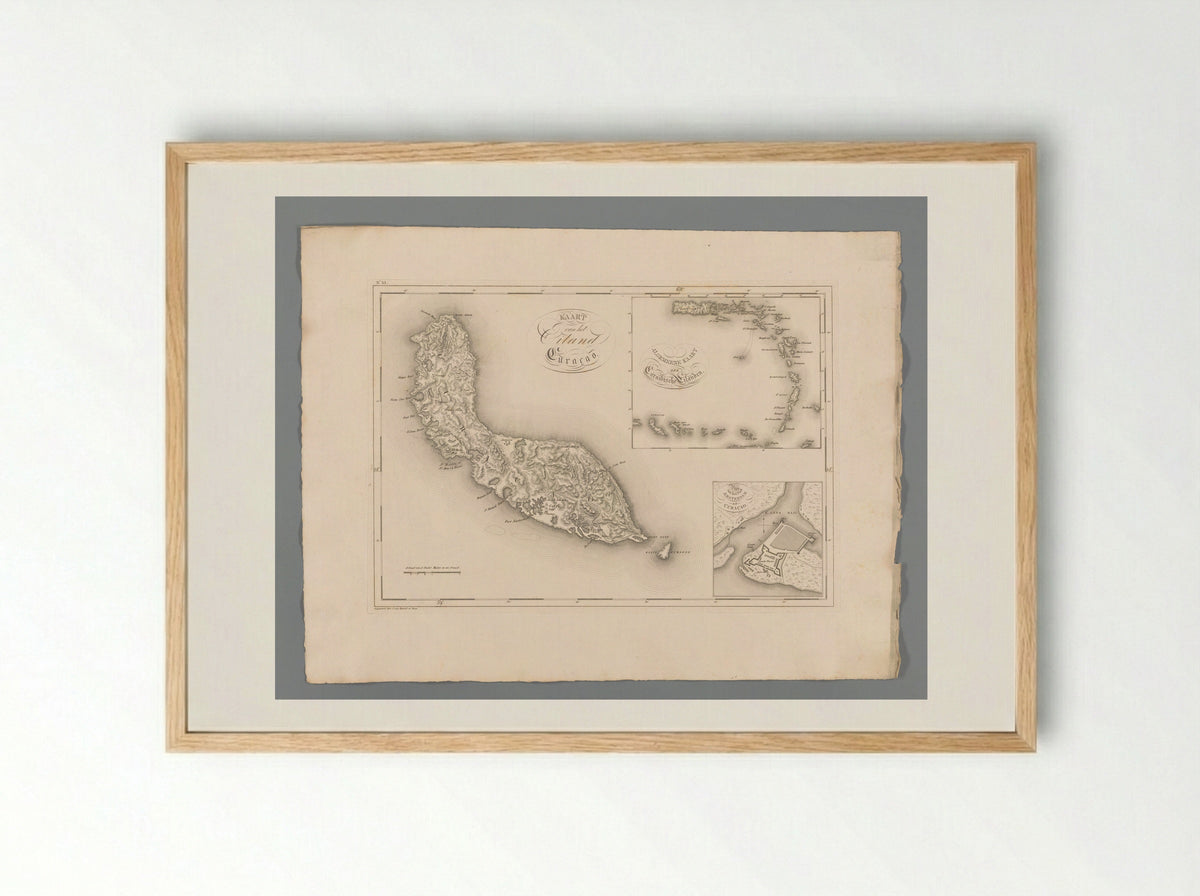 Kaart van het Eiland Curaçao - Gebroeders van Cleef - Framed Print Wood