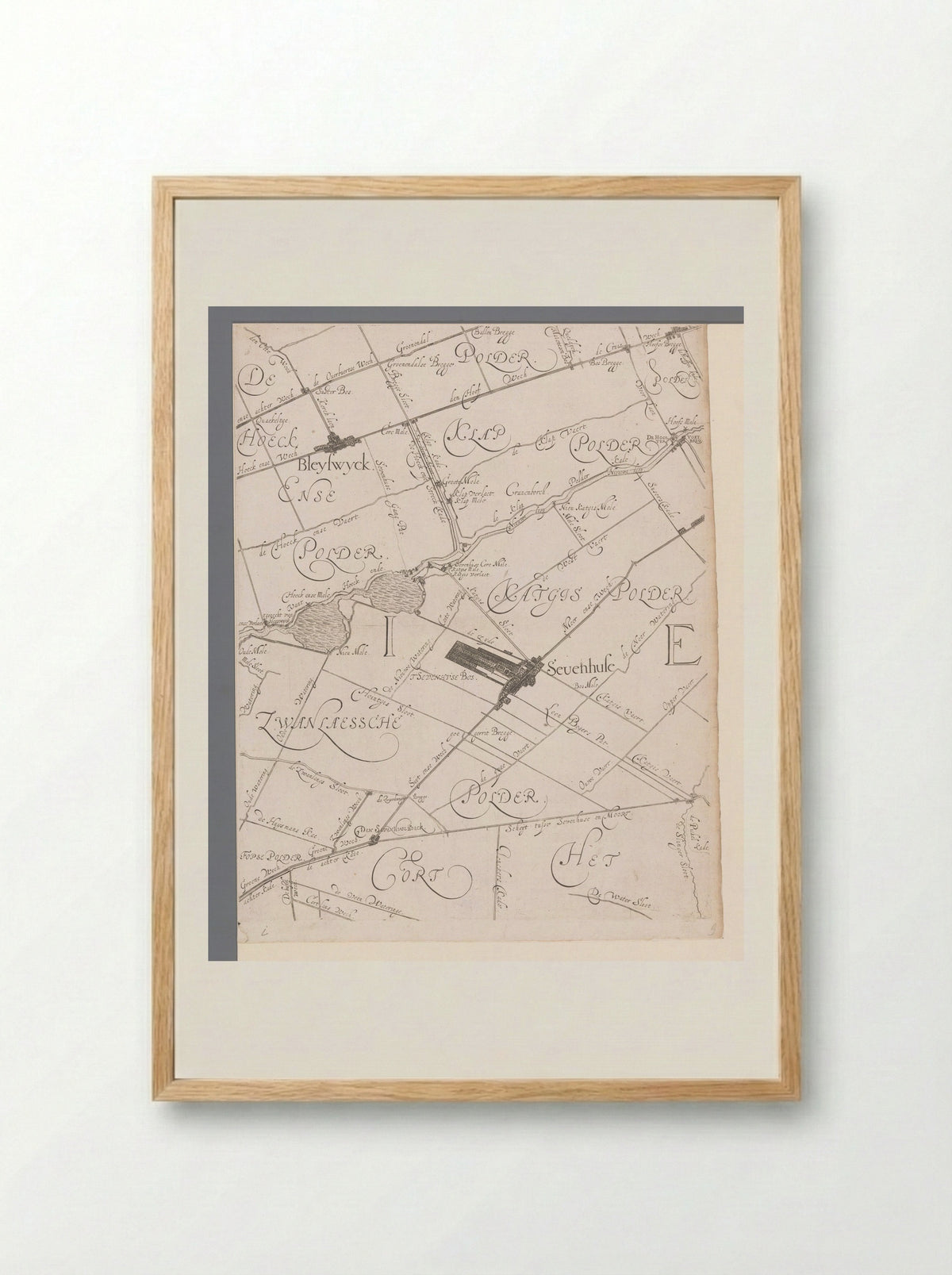 Kaart van het Hoogheemraadschap van Schieland, met Zevenhuizen en Bleiswijk - Balthasar Florisz. van Berckenrode - Framed Print Wood