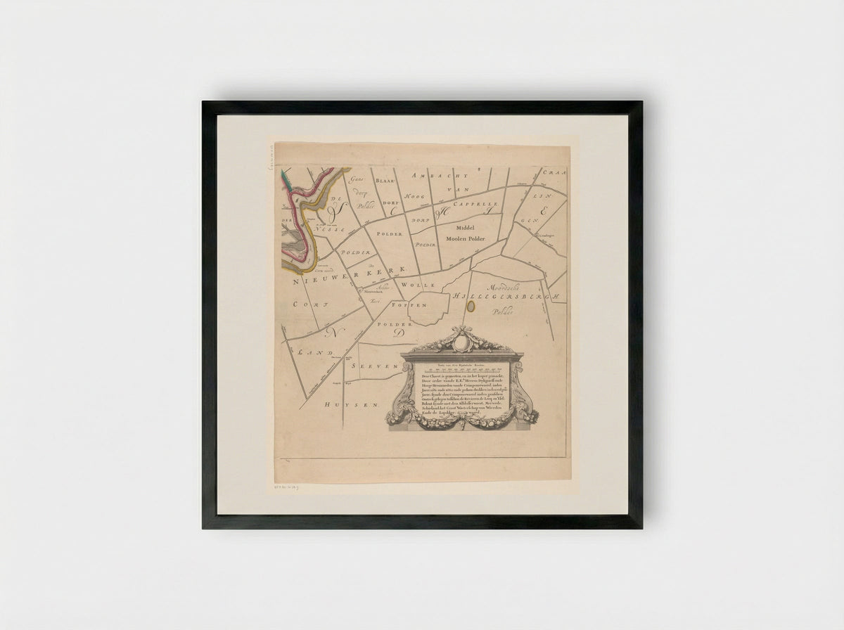 Kaart van het Hoogheemraadschap van de Krimpenerwaard (zesde deel van kaart) - Johannes Leupenius - Framed Print Black