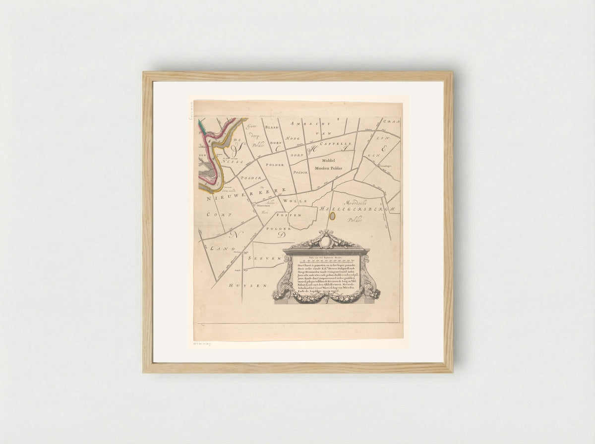 Kaart van het Hoogheemraadschap van de Krimpenerwaard (zesde deel van kaart) - Johannes Leupenius - Framed Print Wood