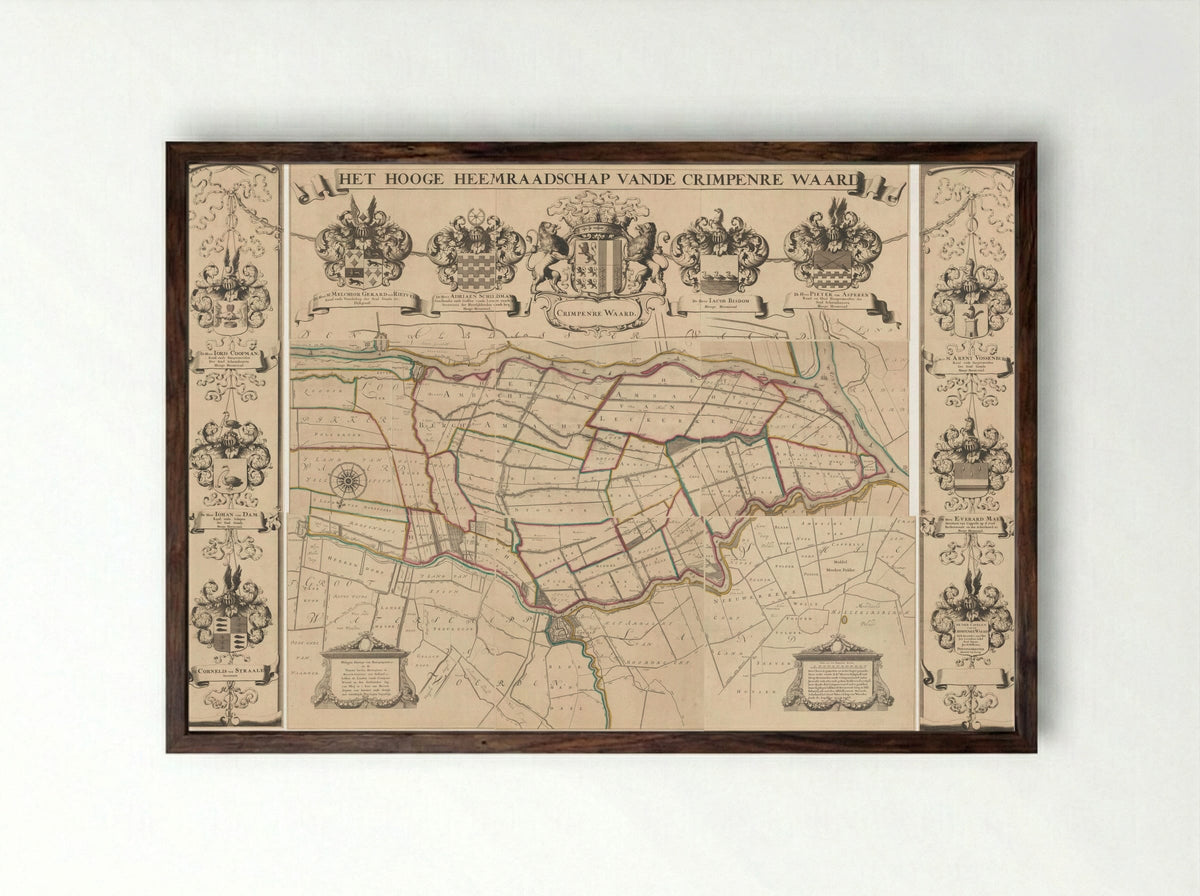 Kaart van het Hoogheemraadschap van de Krimpenerwaard - Johannes Leupenius - Framed Print Dark Wood