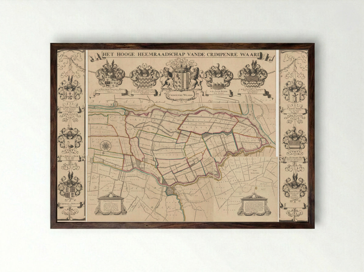 Kaart van het Hoogheemraadschap van de Krimpenerwaard - Johannes Leupenius - Framed Print Dark Wood