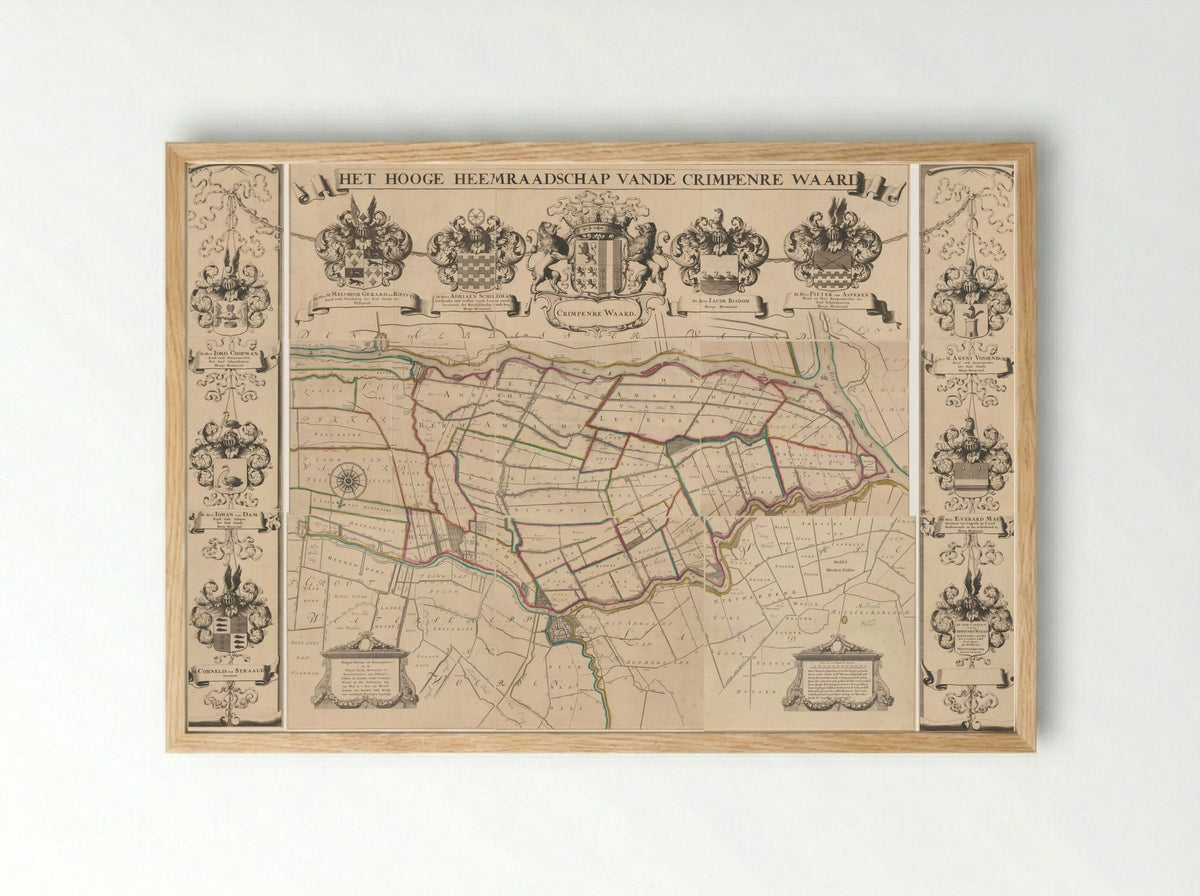 Kaart van het Hoogheemraadschap van de Krimpenerwaard - Johannes Leupenius - Framed Print Wood