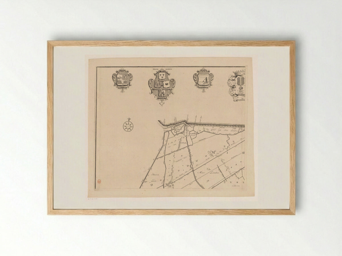 Kaart van het dijkgraafschap van de Vier Noorder Koggen (deel linksboven) - Hendrik de Leth - Framed Print Wood