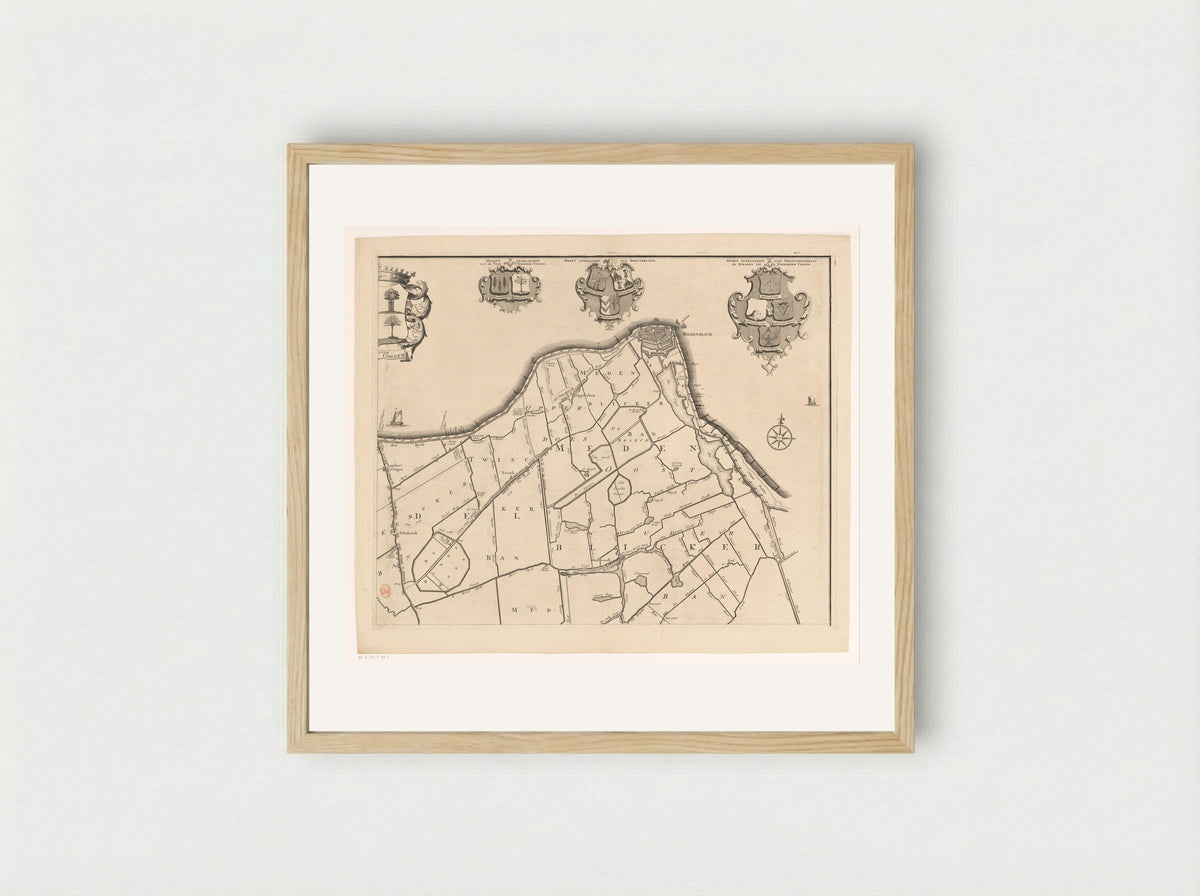 Kaart van het dijkgraafschap van de Vier Noorder Koggen (deel rechtsboven) - Hendrik de Leth - Framed Print Wood