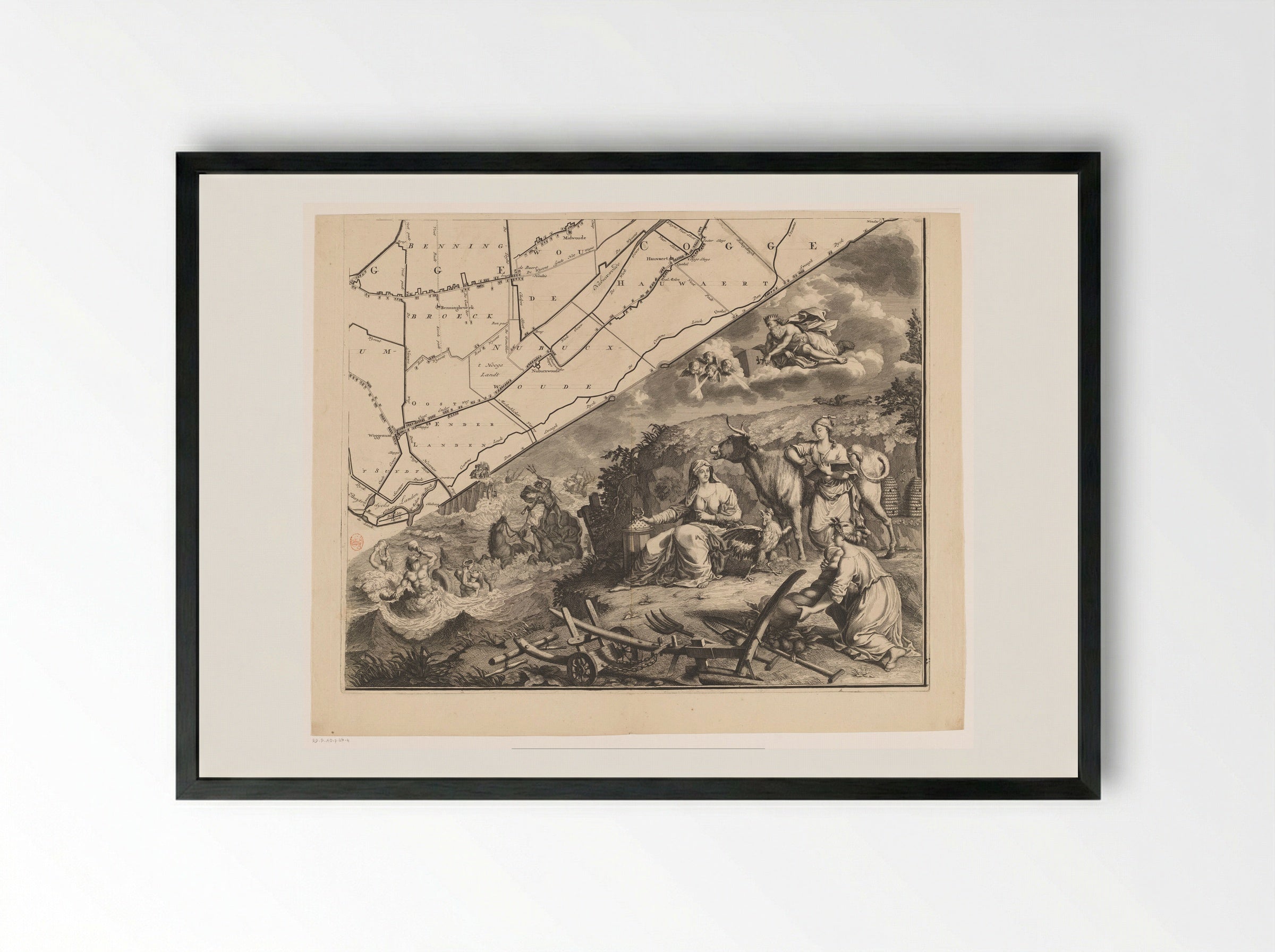 Kaart van het dijkgraafschap van de Vier Noorder Koggen (deel rechtsonder) - Hendrik de Leth - Framed Print Black