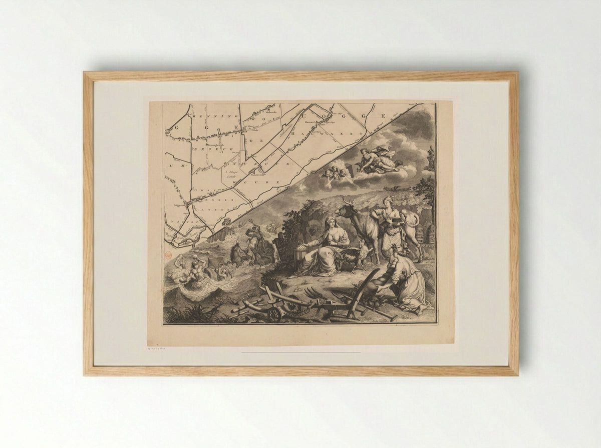 Kaart van het dijkgraafschap van de Vier Noorder Koggen (deel rechtsonder) - Hendrik de Leth - Framed Print Wood