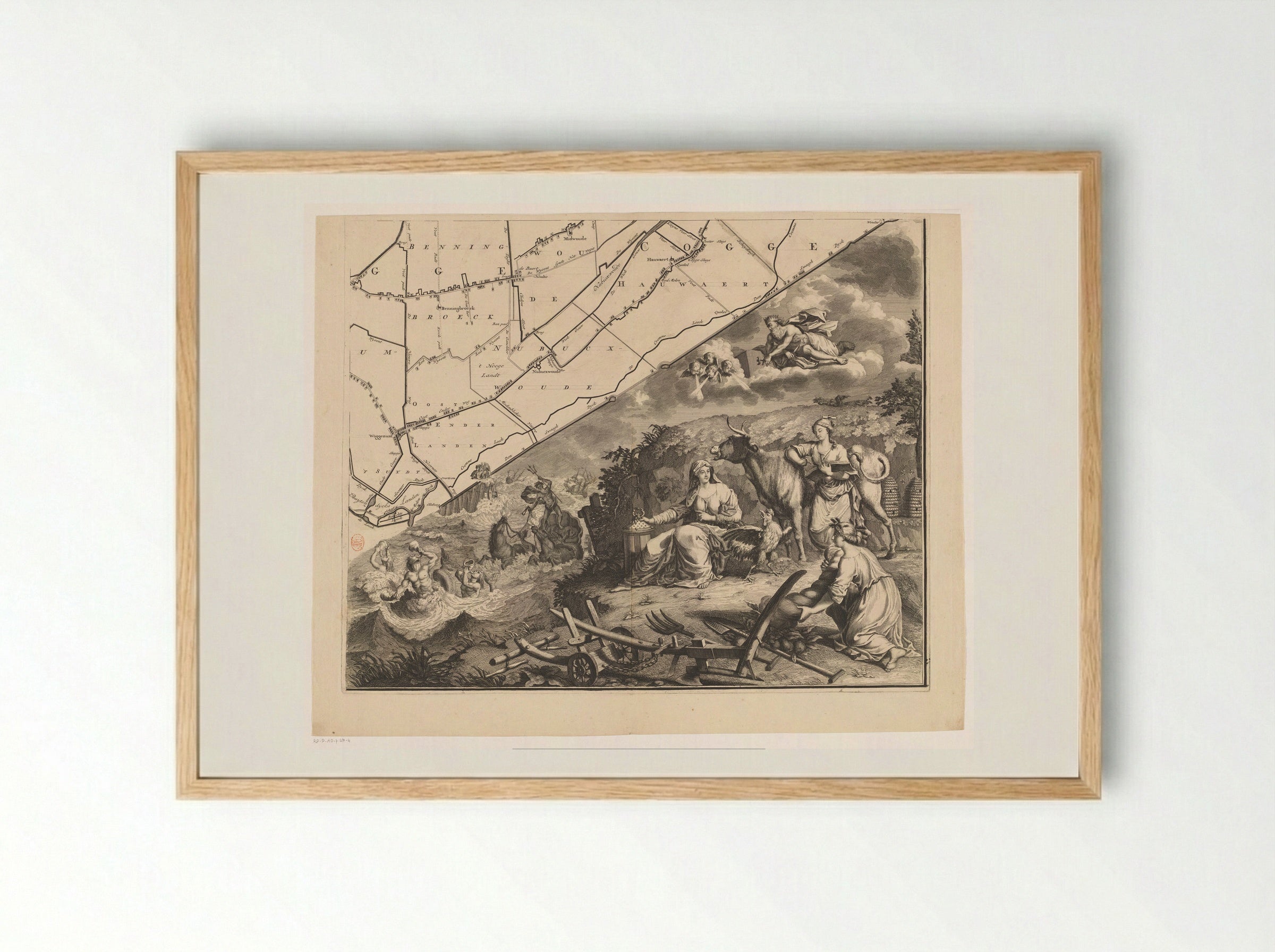 Kaart van het dijkgraafschap van de Vier Noorder Koggen (deel rechtsonder) - Hendrik de Leth - Framed Print Wood