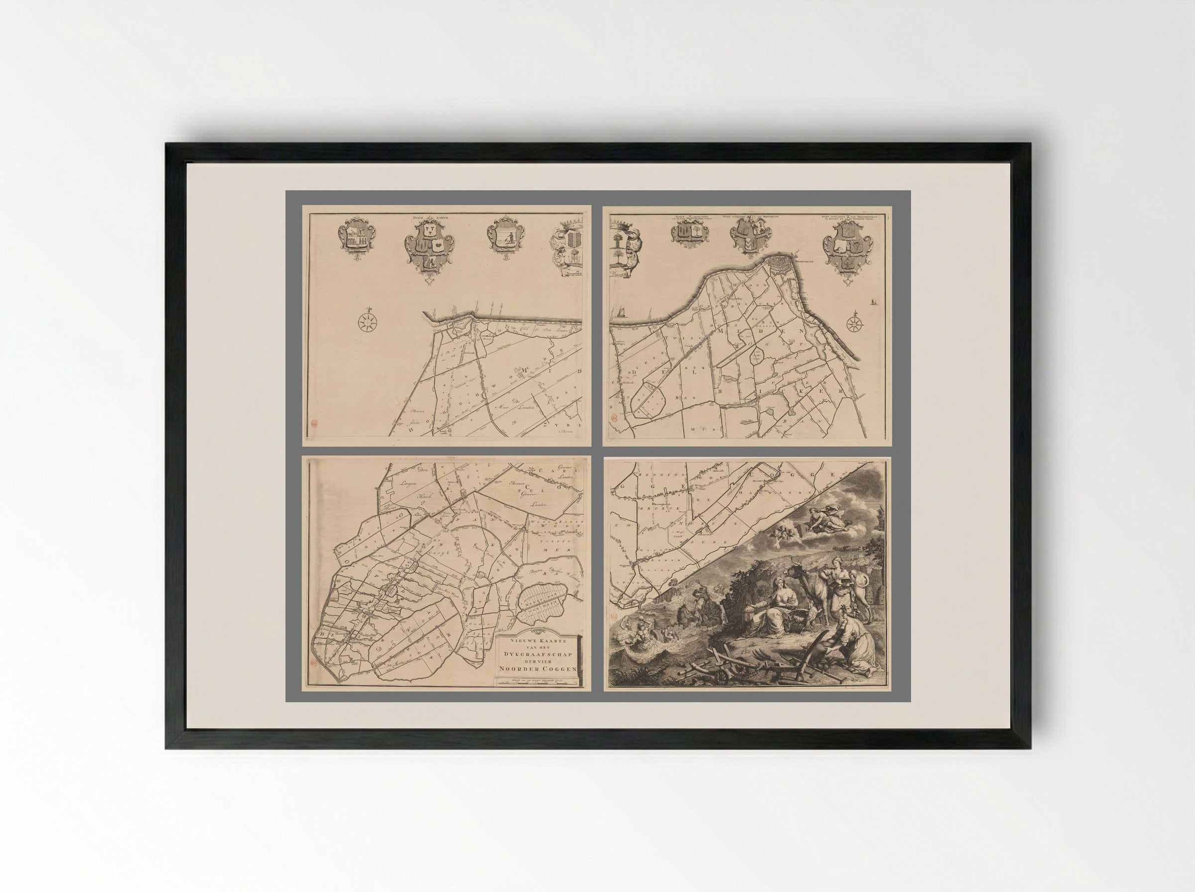 Kaart van het dijkgraafschap van de Vier Noorder Koggen - Hendrik de Leth - Framed Print Black