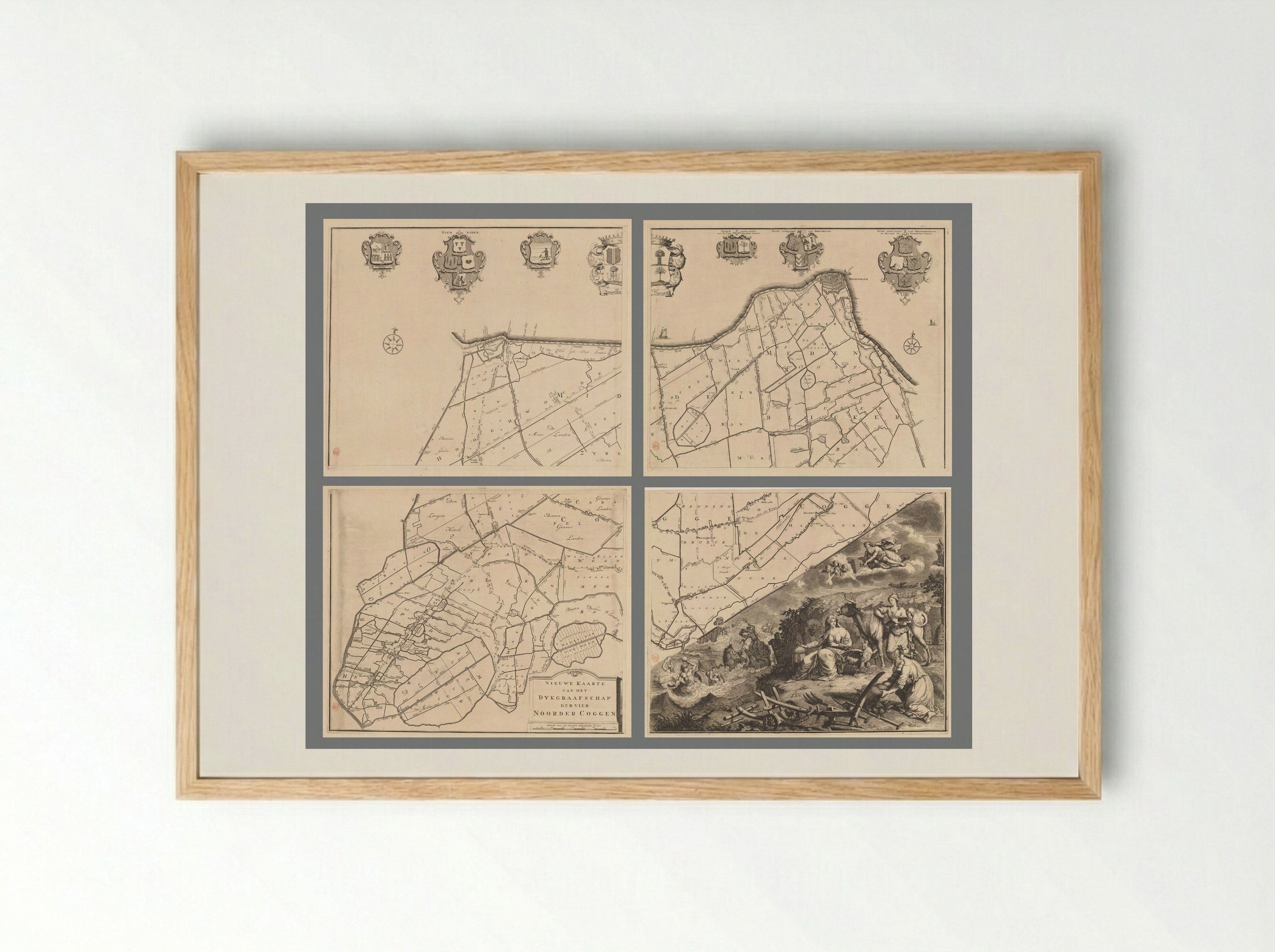 Kaart van het dijkgraafschap van de Vier Noorder Koggen - Hendrik de Leth - Framed Print Wood