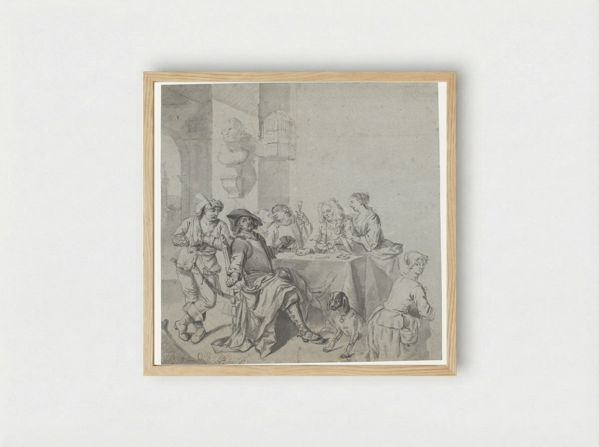 Kaartspelend gezelschap - Balthasar van den Bossche - Framed Print Wood