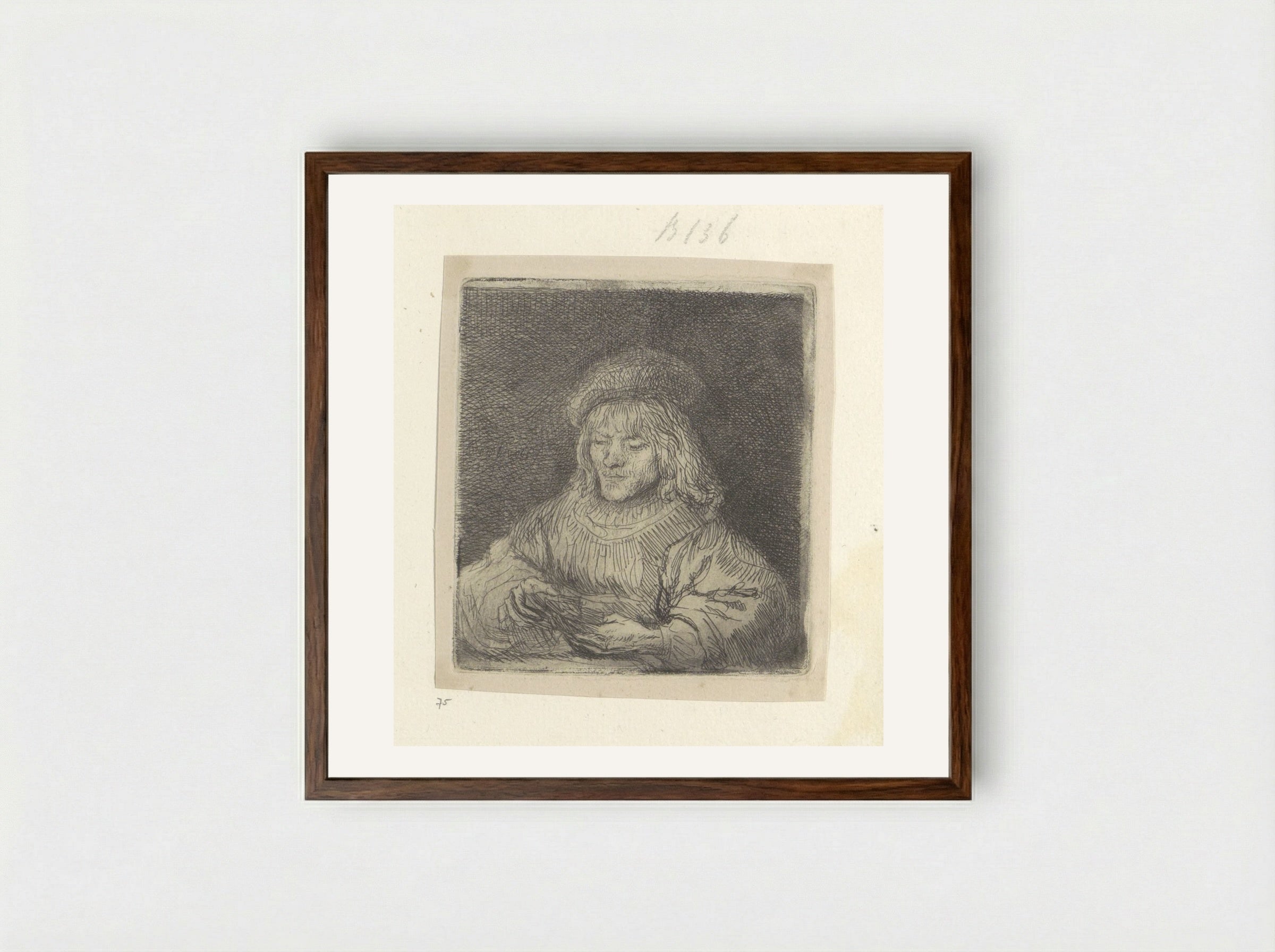 Kaartspeler - Henry Louis Basan - Framed Print Dark Wood