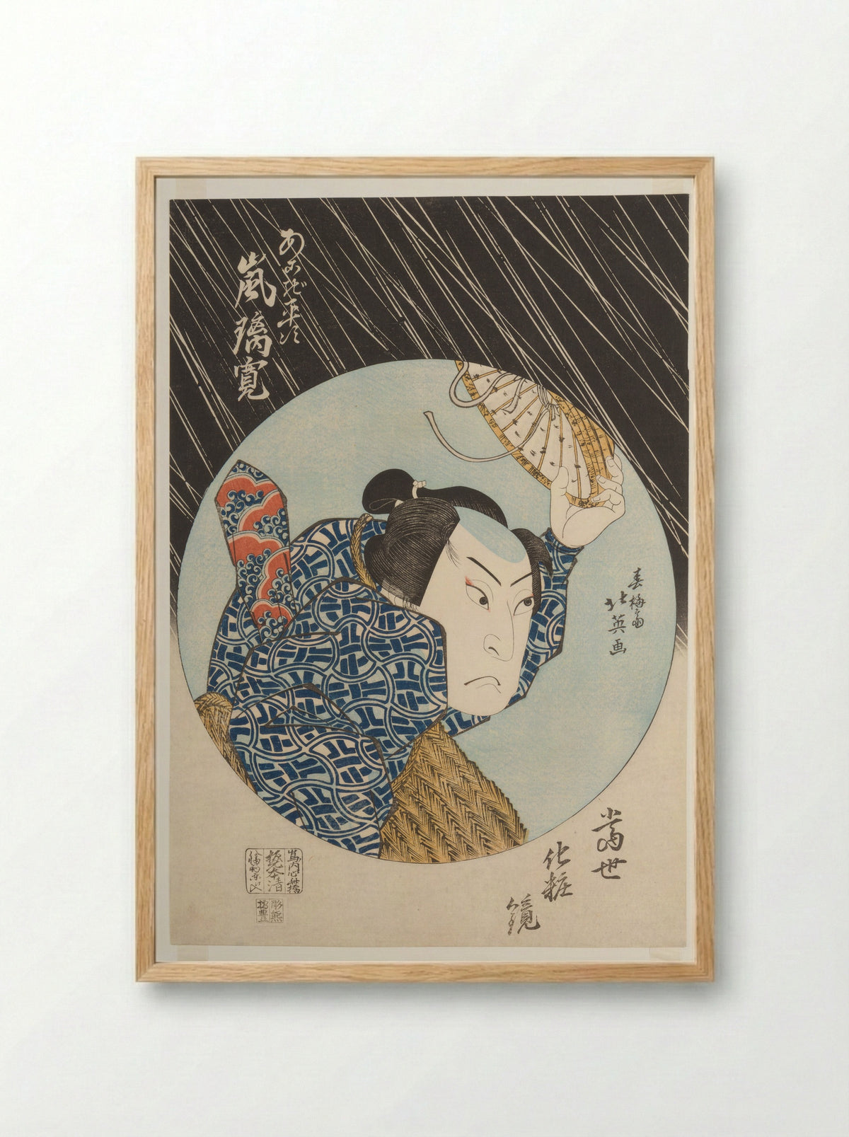 Kabuki Actor Arashi Rikan II as Akogi Heiji - Shunbaisai Hokuei - Framed Print Wood