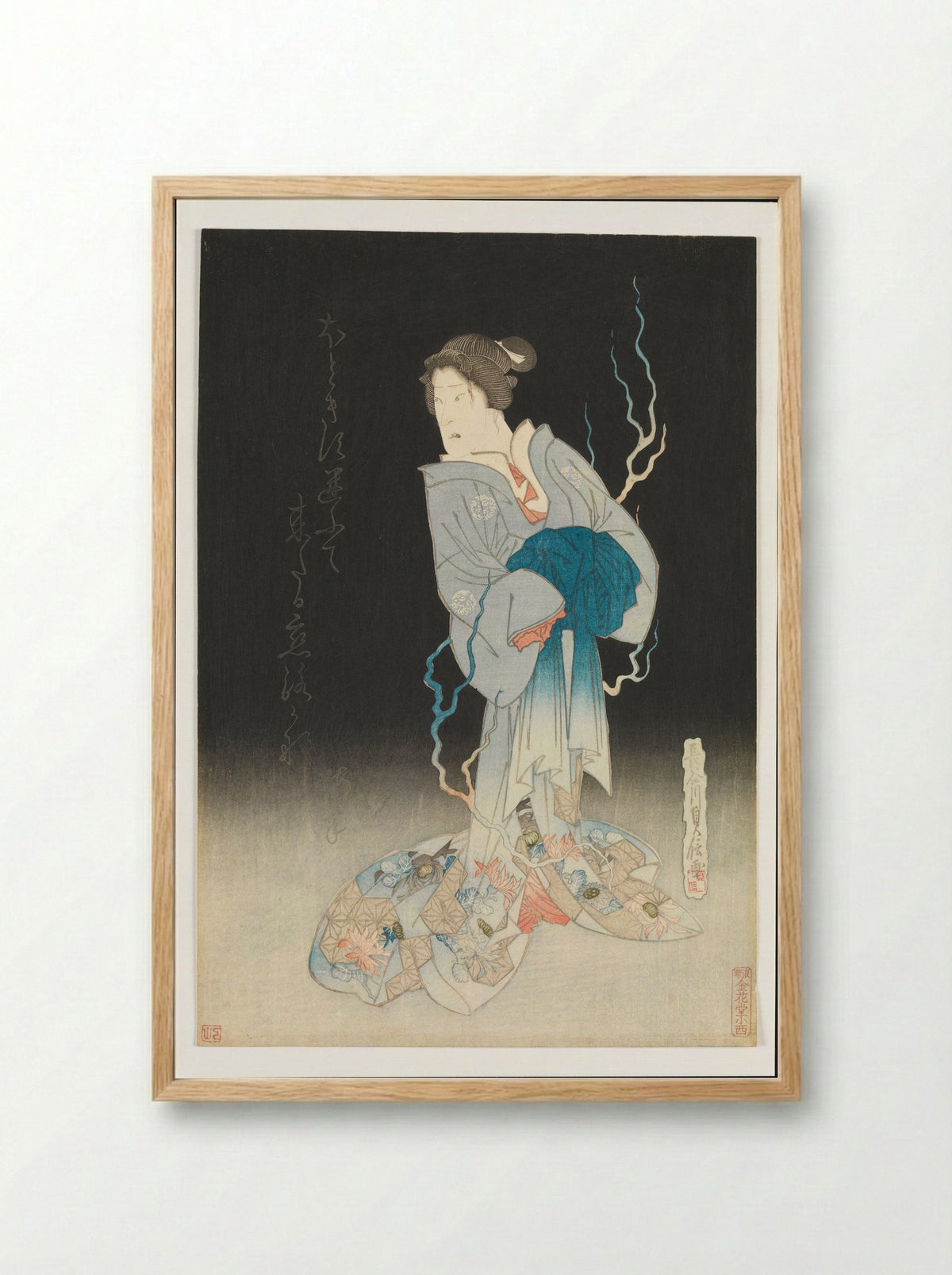 Kabuki Actor Onoe Kikugorō III as the Spirit of the Courtesan Yonakishii - Hasegawa Sadanobu - Framed Print Wood