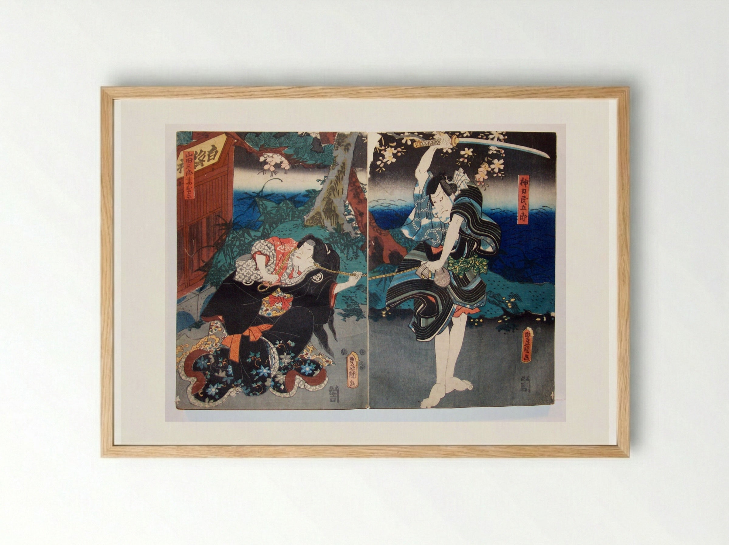 Kabuki Actors in Dramatic Scene - Utagawa Kunisada - Framed Print Wood