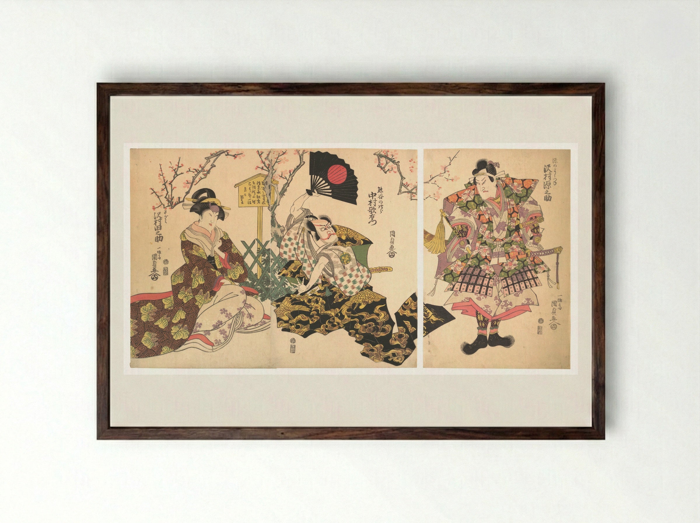 Kabuki Scene at Kumagai's Camp - Utagawa Kunisada - Framed Print Dark Wood