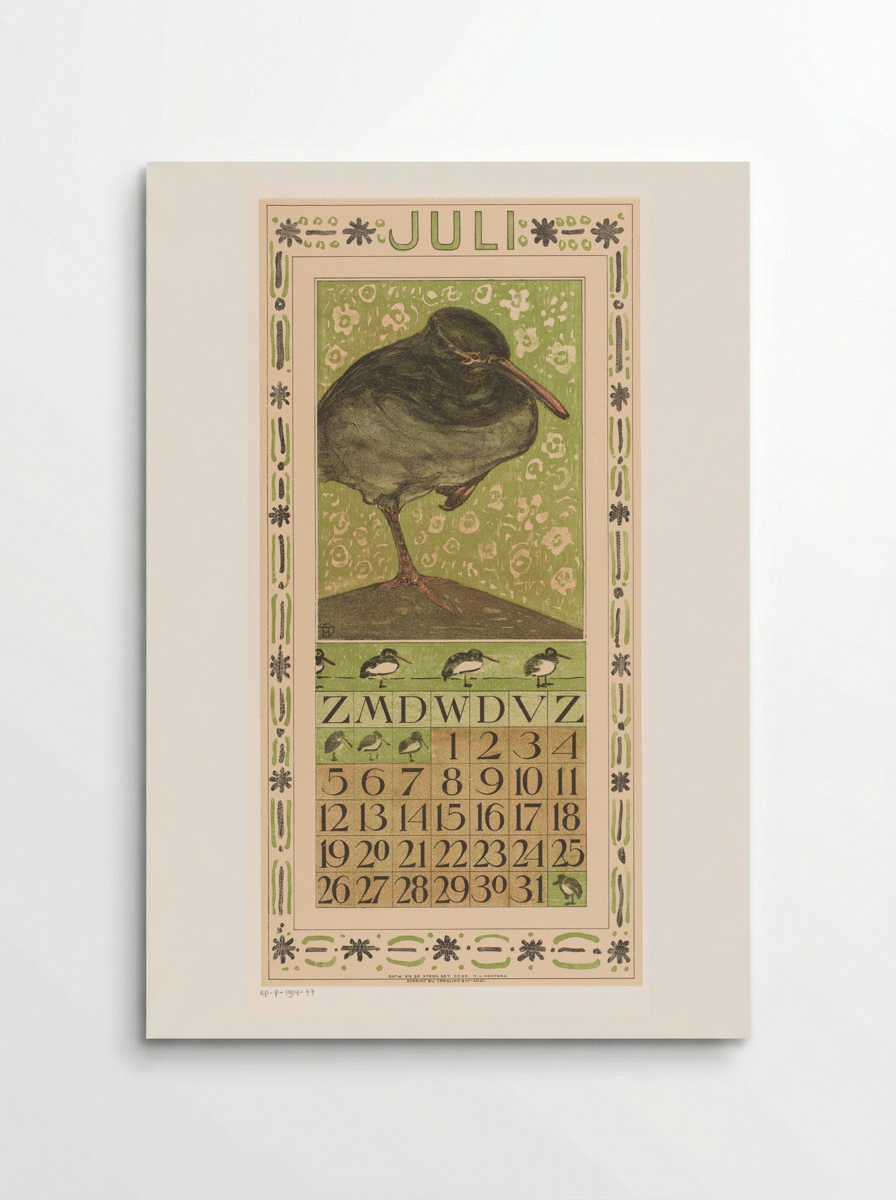 Kalenderblad juli met scholekster - Theo van Hoytema - Poster