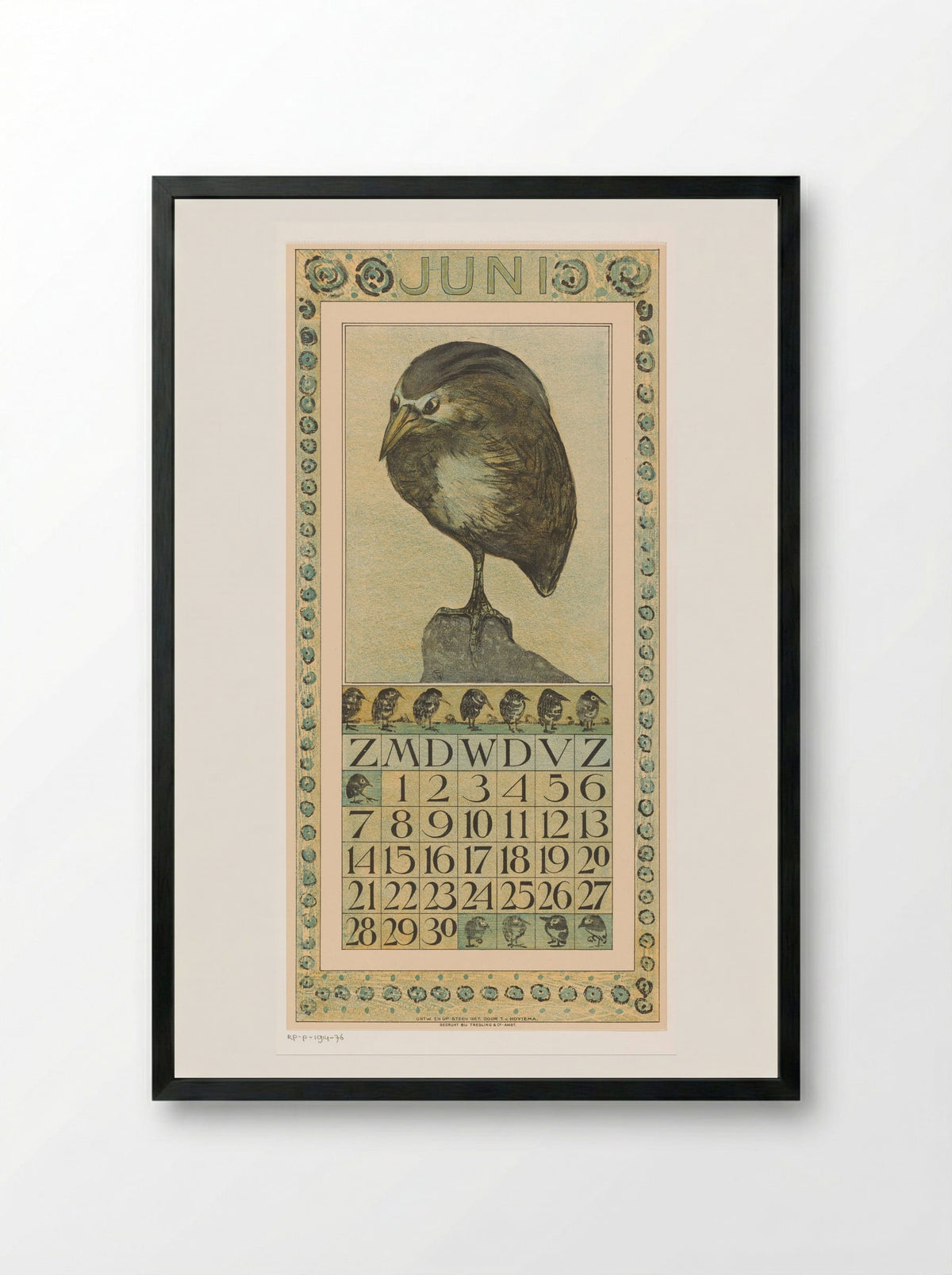 Kalenderblad juni met kwak - Theo van Hoytema - Framed Print Black