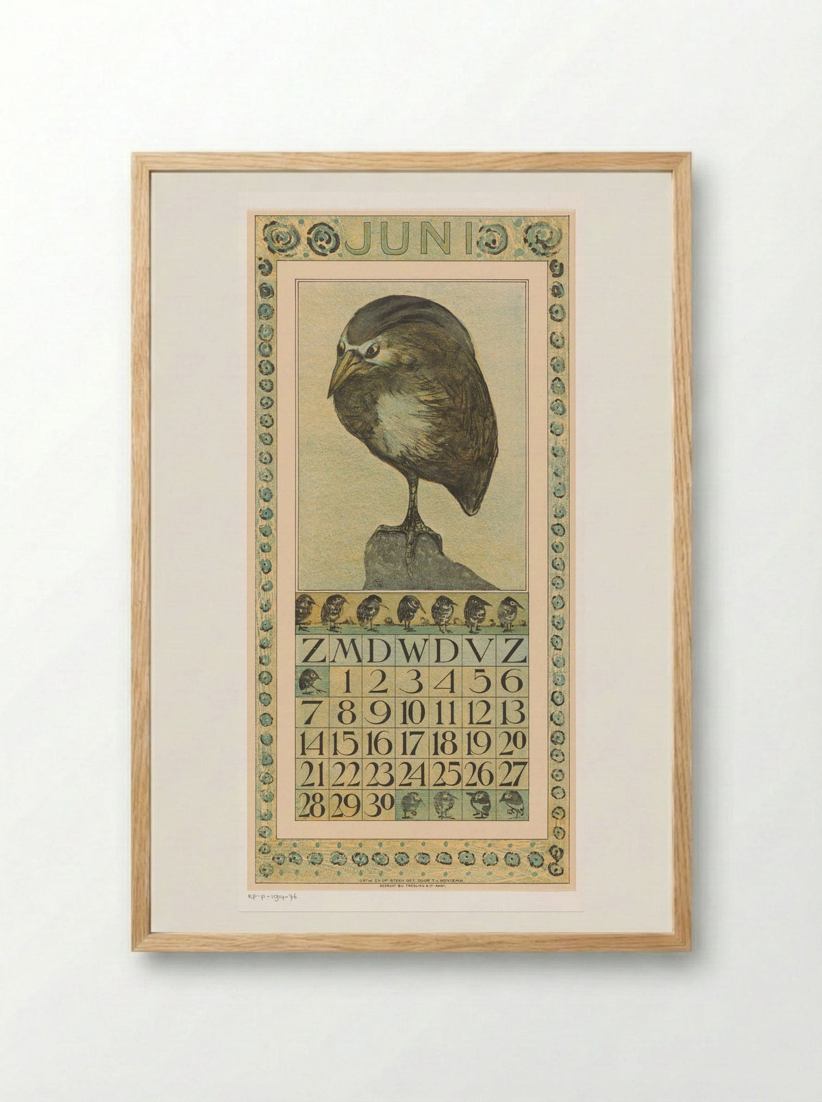 Kalenderblad juni met kwak - Theo van Hoytema - Framed Print Wood