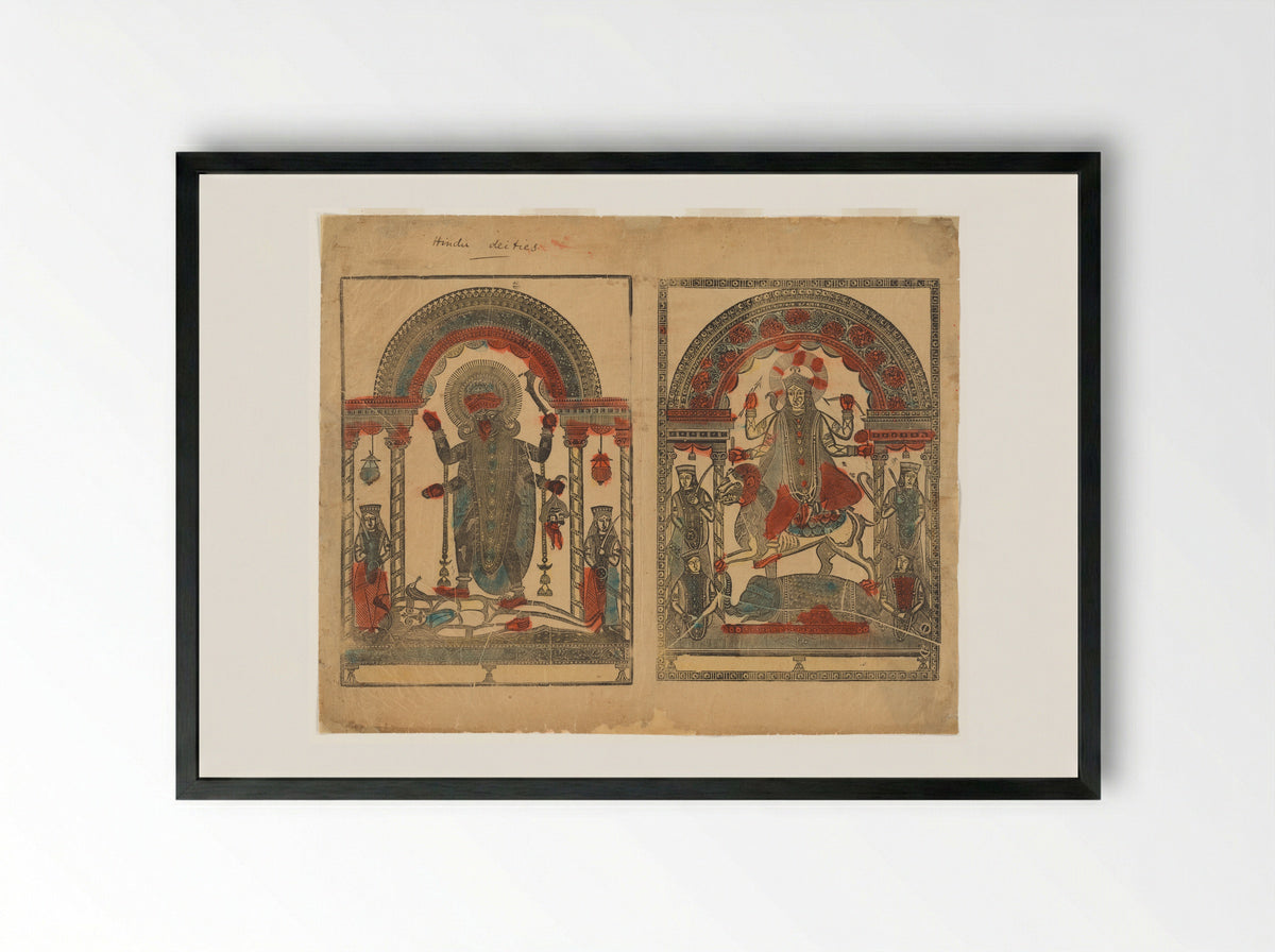 Kali and Jagaddhatri - Sri Hemchandra Das - Framed Print Black