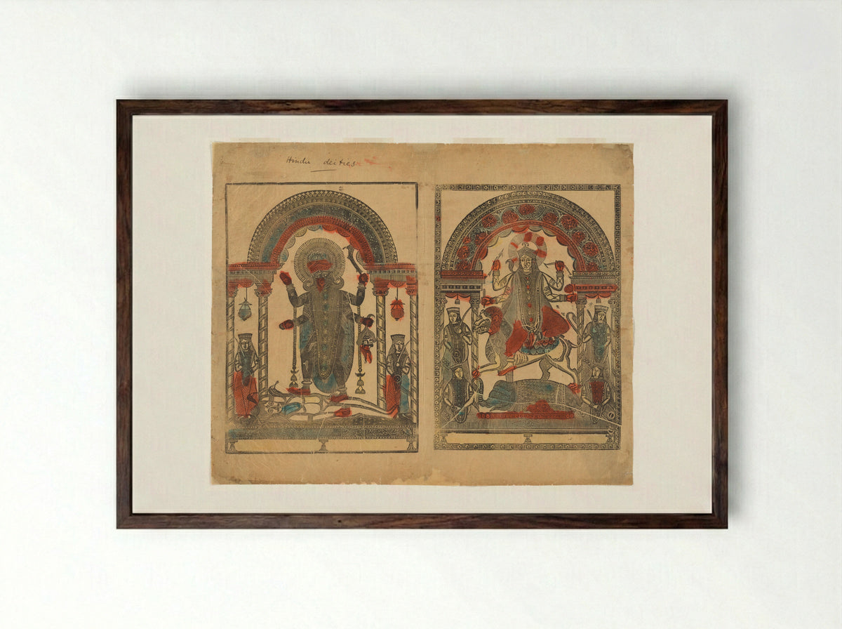 Kali and Jagaddhatri - Sri Hemchandra Das - Framed Print Dark Wood