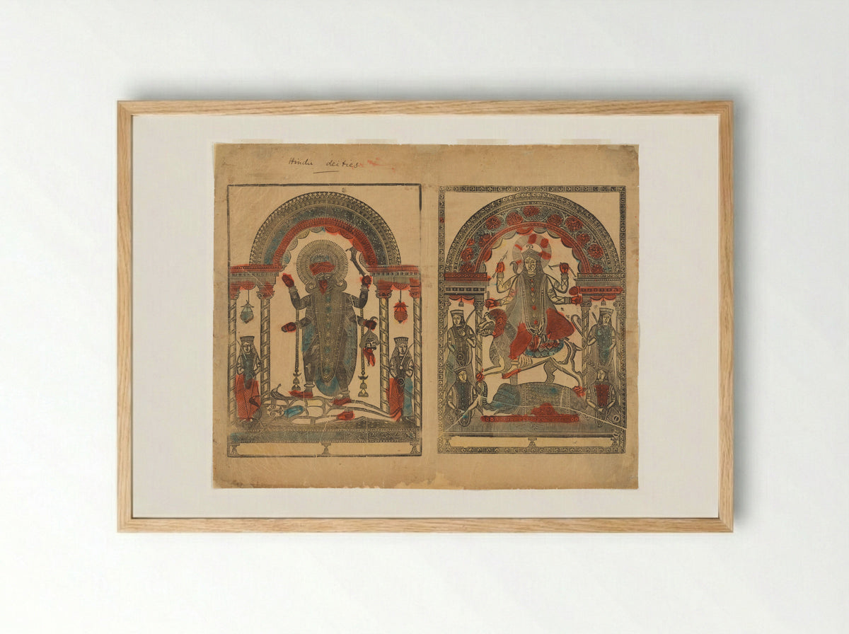 Kali and Jagaddhatri - Sri Hemchandra Das - Framed Print Wood