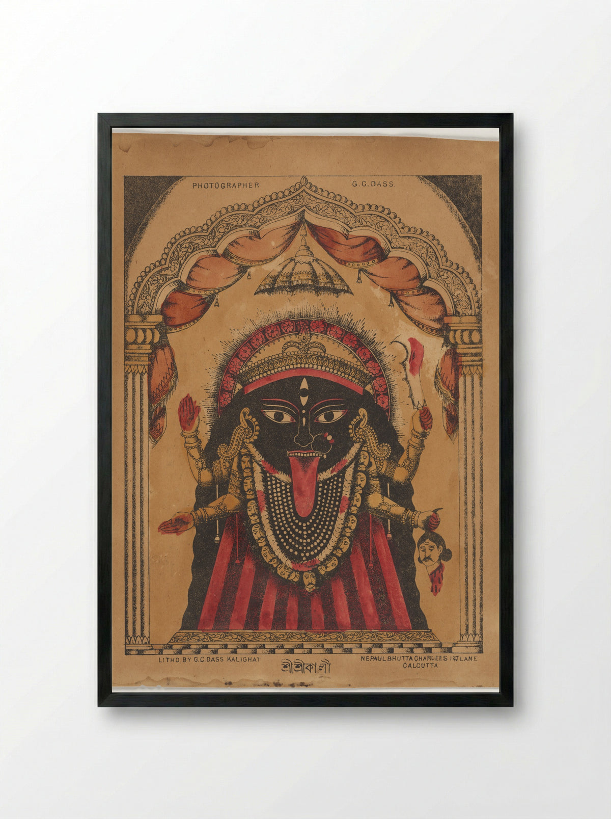 Kali, the wrathful protector (Shri Shri Kali) - G. C. Dass - Framed Print Black