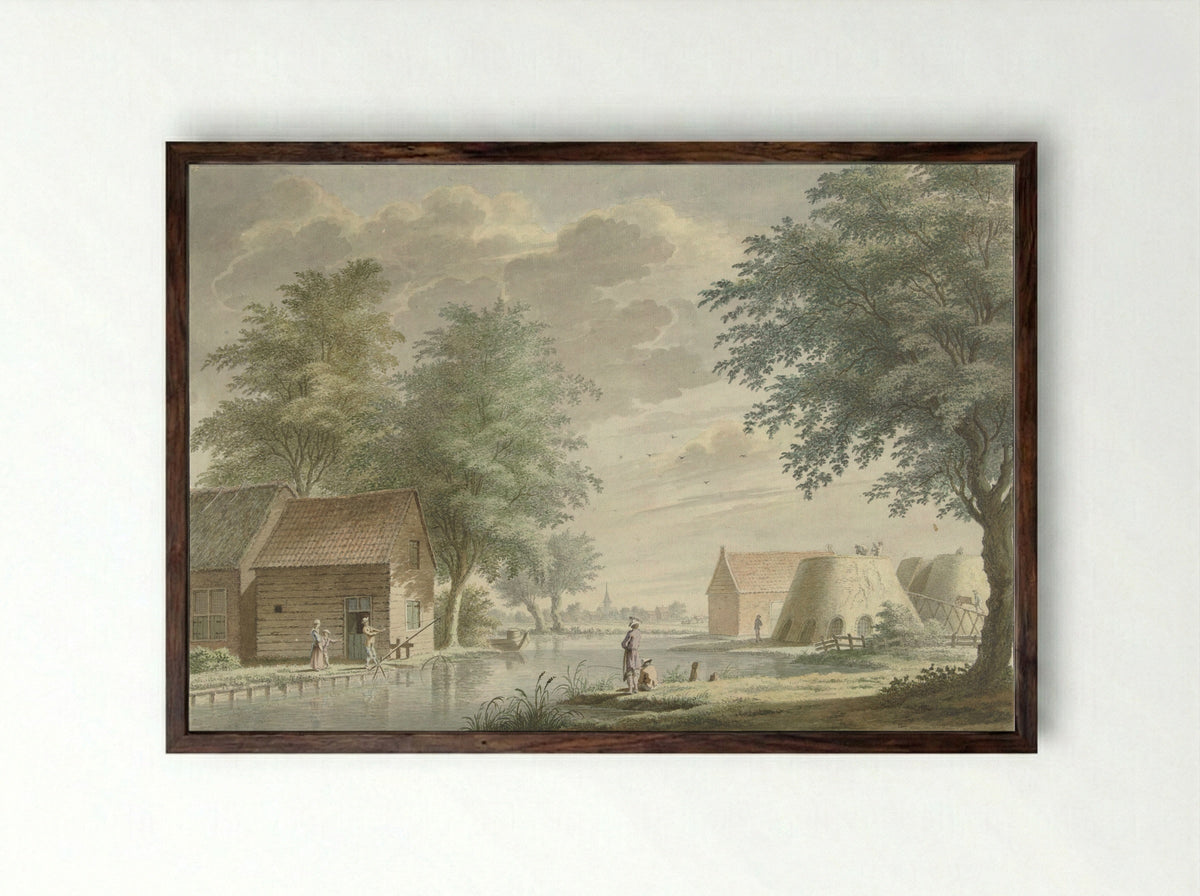 Kalkovens bij Hillegom - Gerard van Rossum - Framed Print Dark Wood
