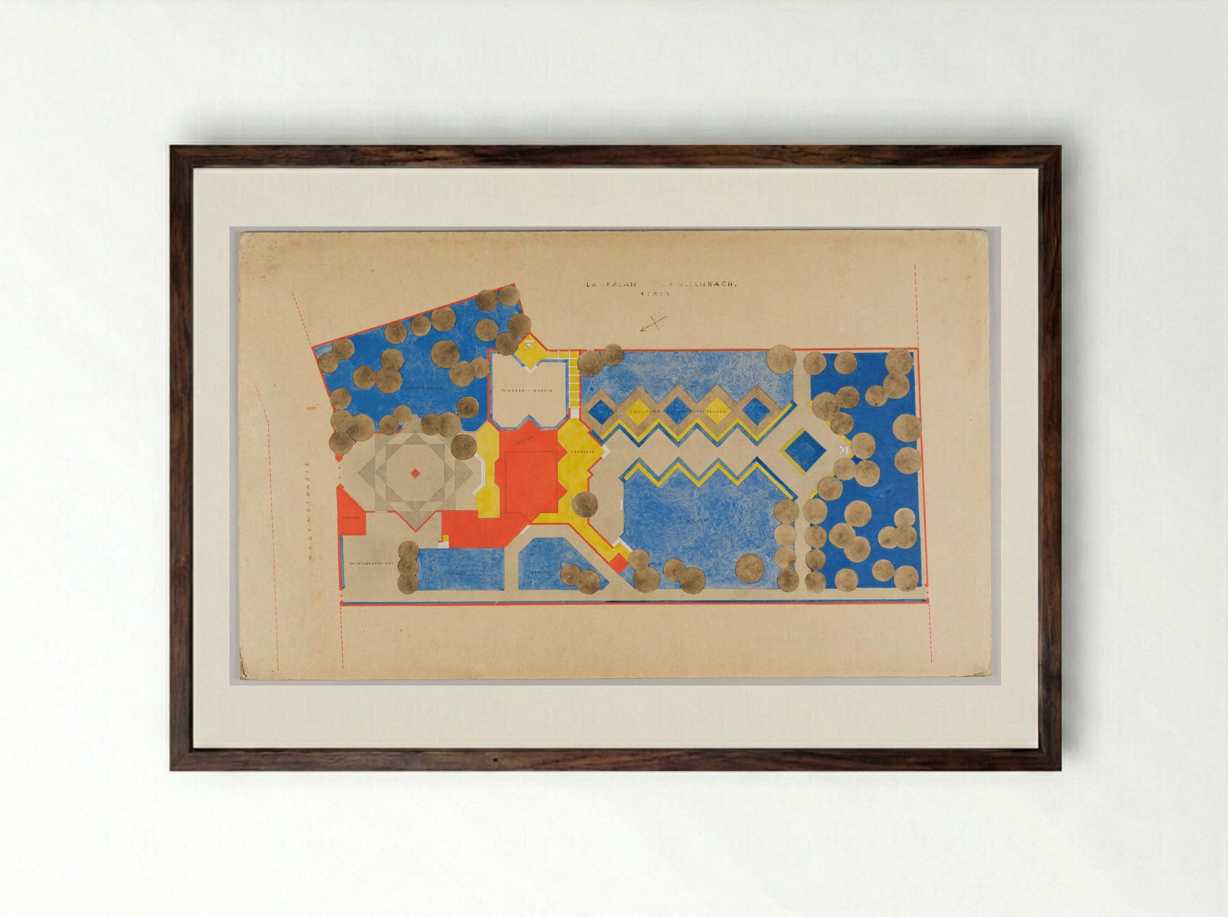 Kallenbach Residence, Berlin: Site Plan - Walter Gropius - Framed Print Dark Wood