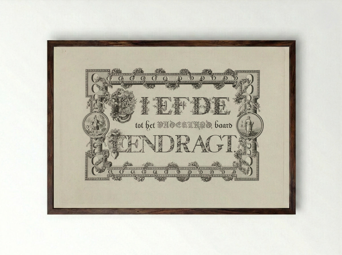 Kalligrafie op de eendracht van het land - Leonard Jozef Ferrier - Framed Print Dark Wood