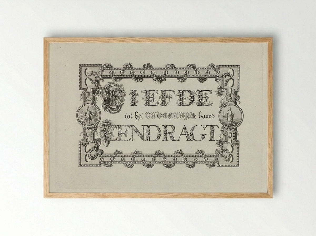 Kalligrafie op de eendracht van het land - Leonard Jozef Ferrier - Framed Print Wood