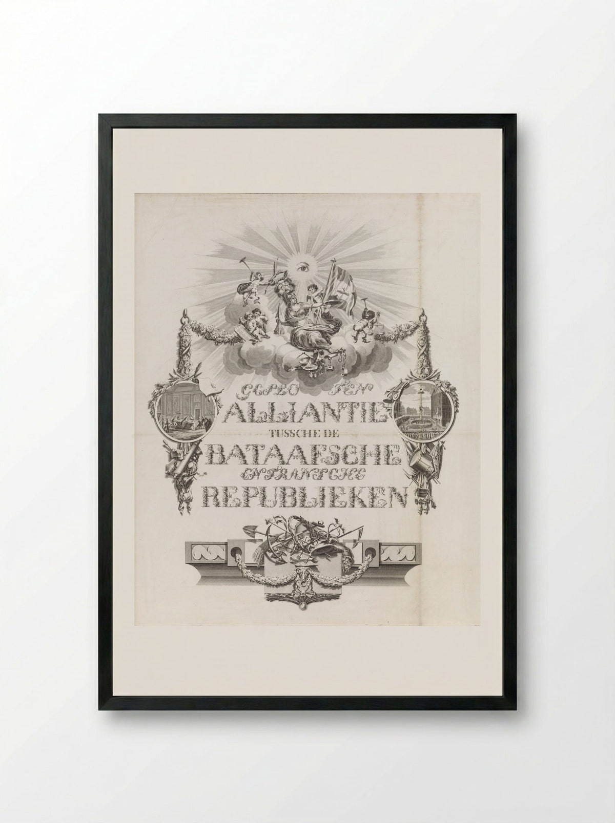 Kalligrafische allegorie op de Alliantie in 1795 - Jan Lucas van der Beek - Framed Print Black