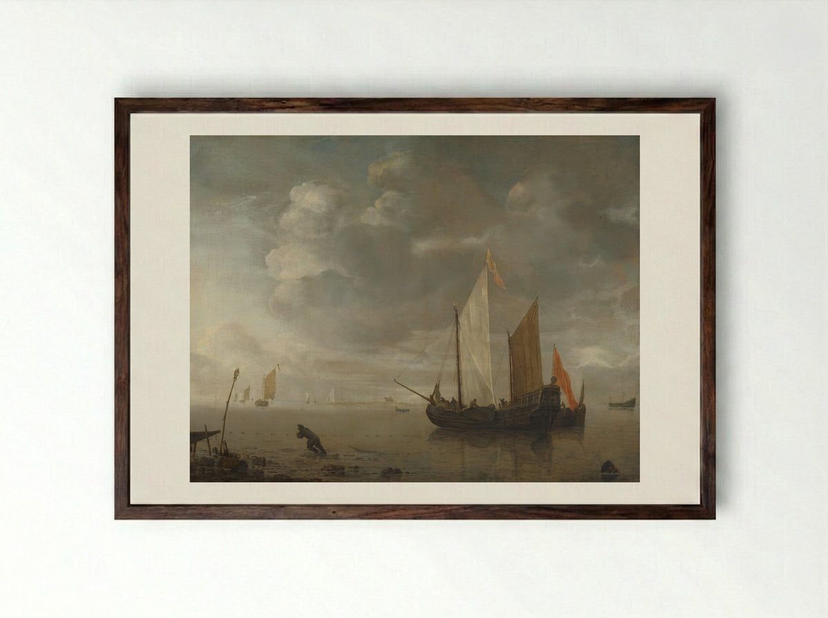 Kalme zee (Calm Sea) - Hendrick Jacobsz. Dubbels - Framed Print Dark Wood