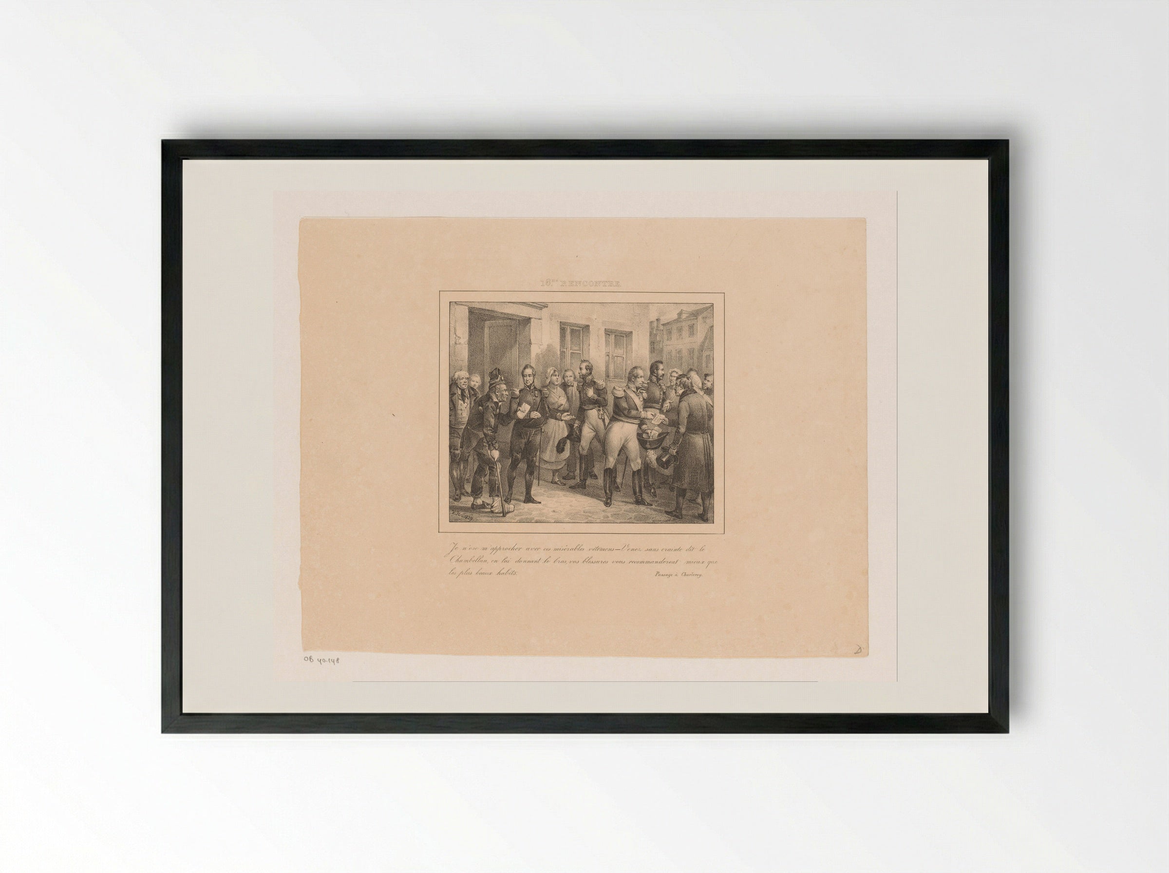 Kamerheer leidt een oorlogsveteraan naar koning Willem I - Jean Baptiste Ambroise Marcellin Jobard - Framed Print Black