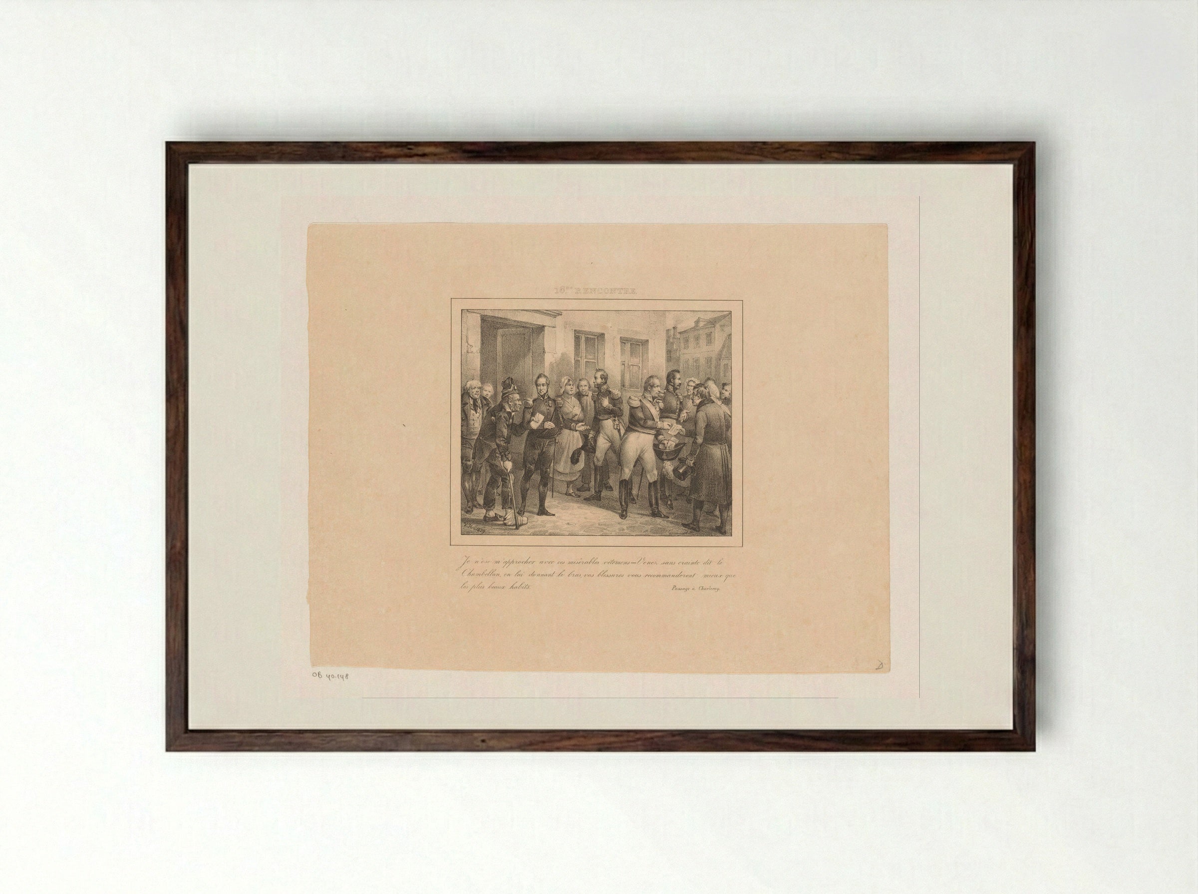 Kamerheer leidt een oorlogsveteraan naar koning Willem I - Jean Baptiste Ambroise Marcellin Jobard - Framed Print Dark Wood