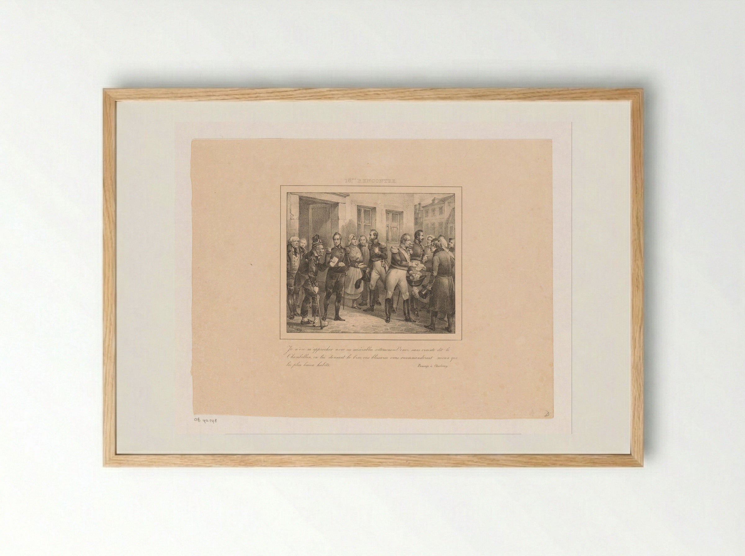 Kamerheer leidt een oorlogsveteraan naar koning Willem I - Jean Baptiste Ambroise Marcellin Jobard - Framed Print Wood