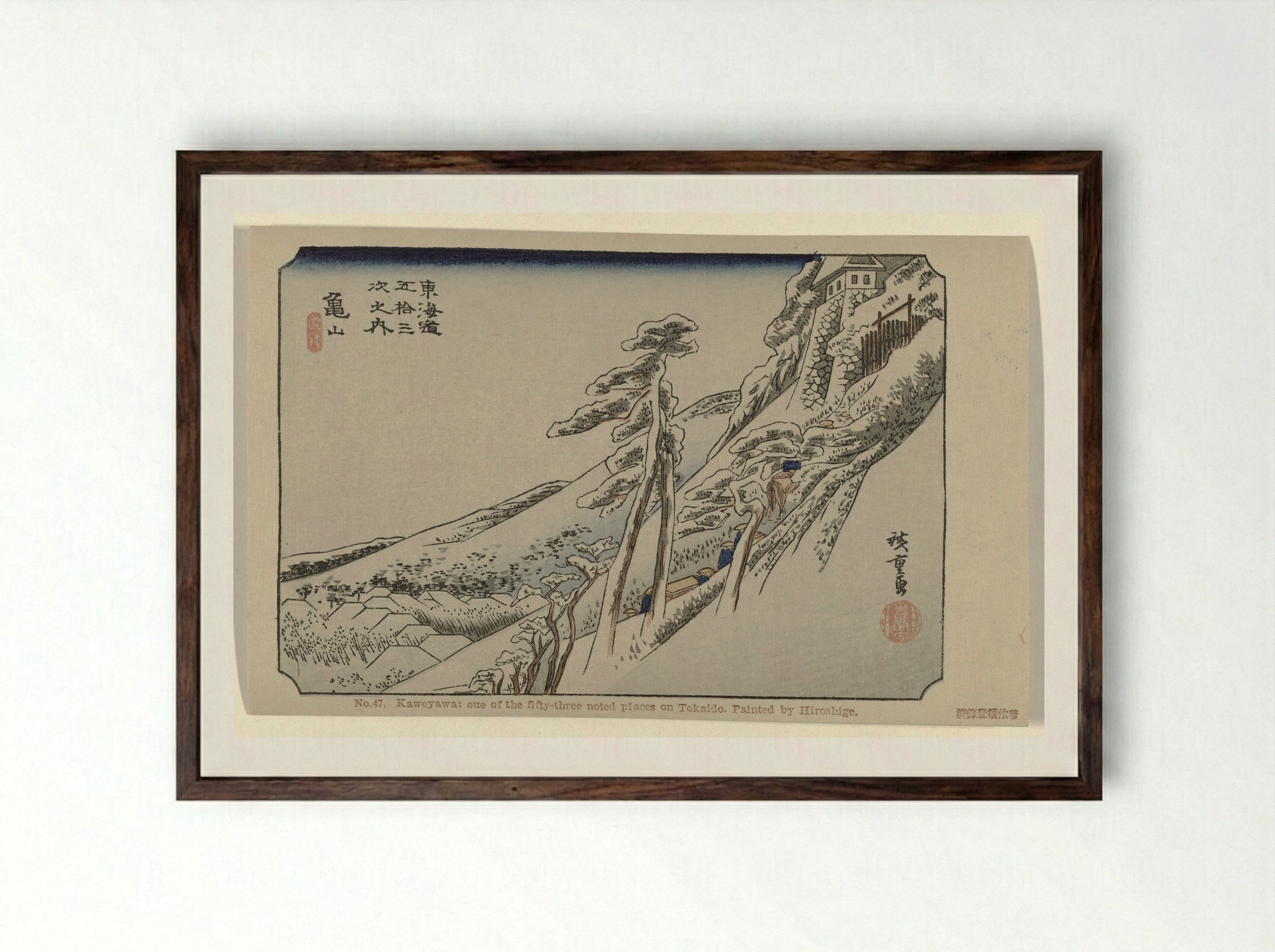 Kameyama: Snow in Clear Weather - Utagawa Hiroshige - Framed Print Dark Wood