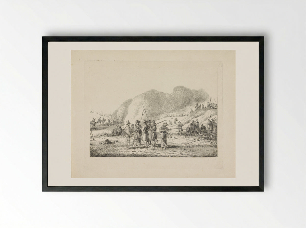 Kampement van burgers in duinen van Noord-Holland, 19 januari 1814 - Pieter Gerardus van Os - Framed Print Black