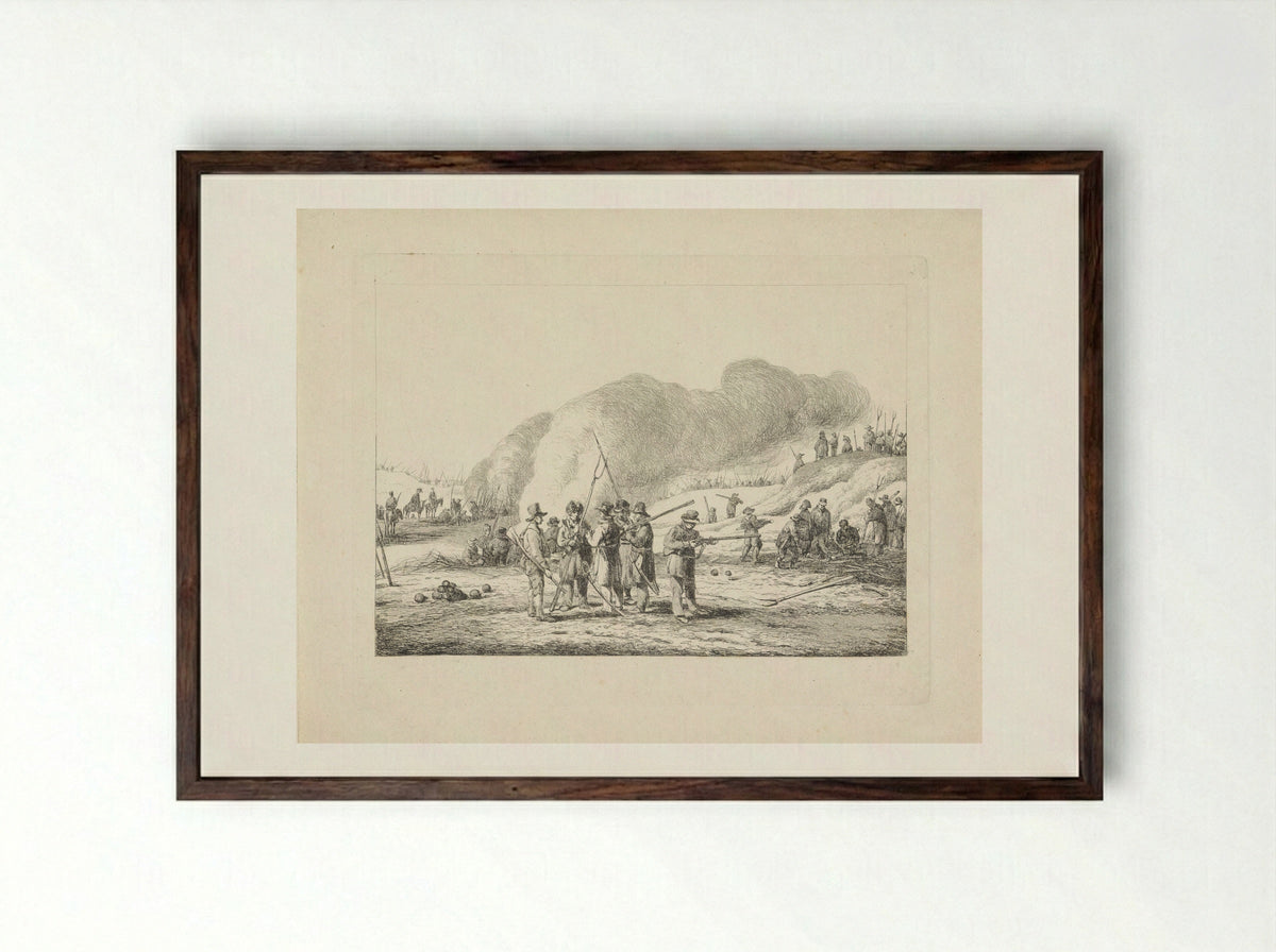 Kampement van burgers in duinen van Noord-Holland, 19 januari 1814 - Pieter Gerardus van Os - Framed Print Dark Wood