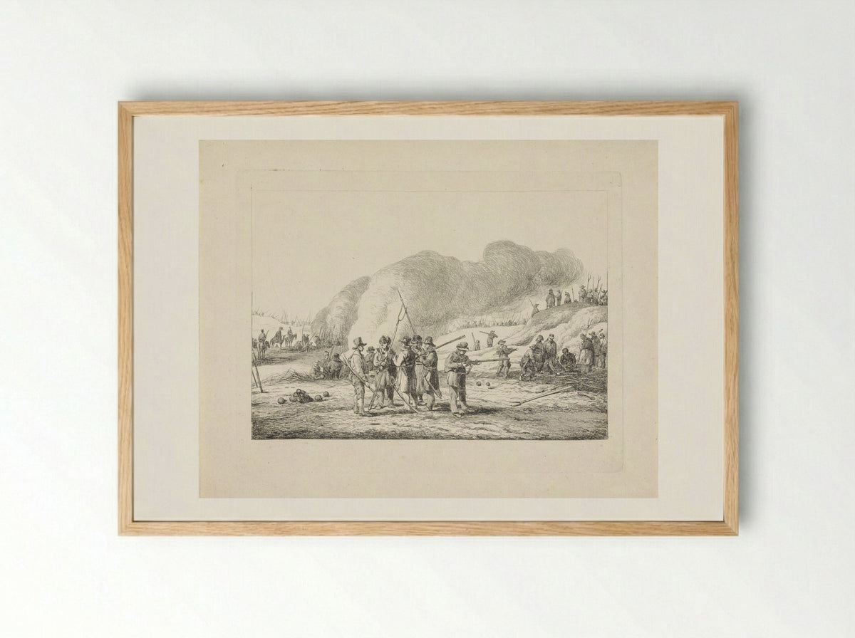 Kampement van burgers in duinen van Noord-Holland, 19 januari 1814 - Pieter Gerardus van Os - Framed Print Wood