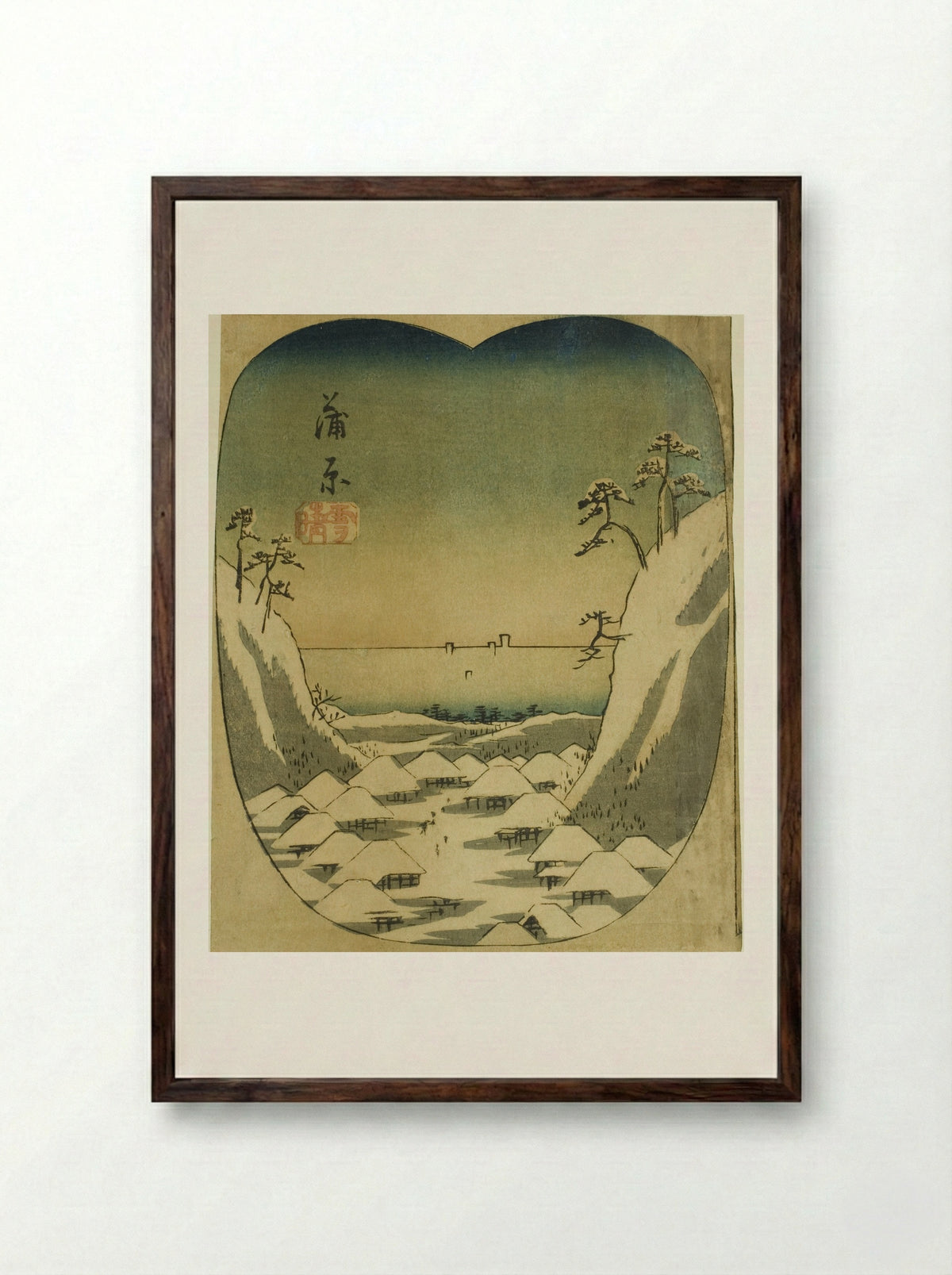 Kanbara, section of sheet no. 4 from the series Cutouts of the Fifty-three Stations - Utagawa Hiroshige - Framed Print Dark Wood